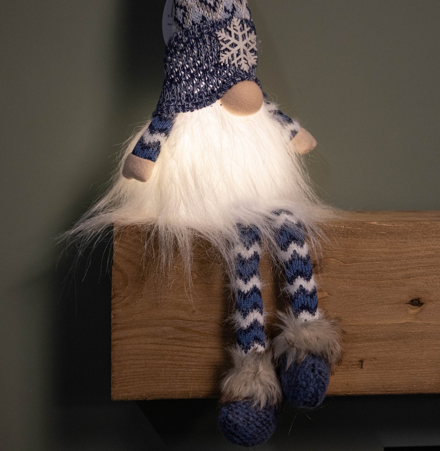 55cm Battery Operated Light up Blue Christmas Gonk with Dangly Legs & Snowflake Hat