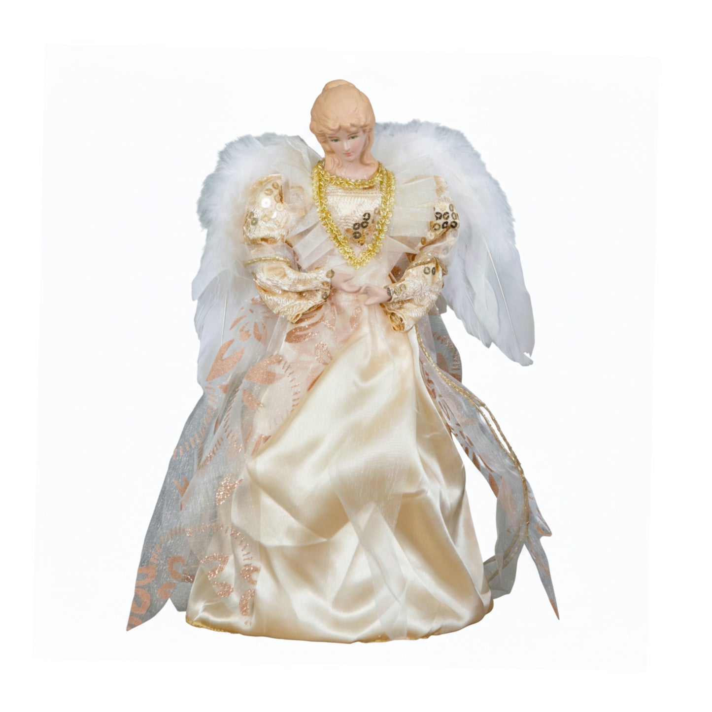 30cm Angel Christmas Tree Topper with Feather Wings in Gold