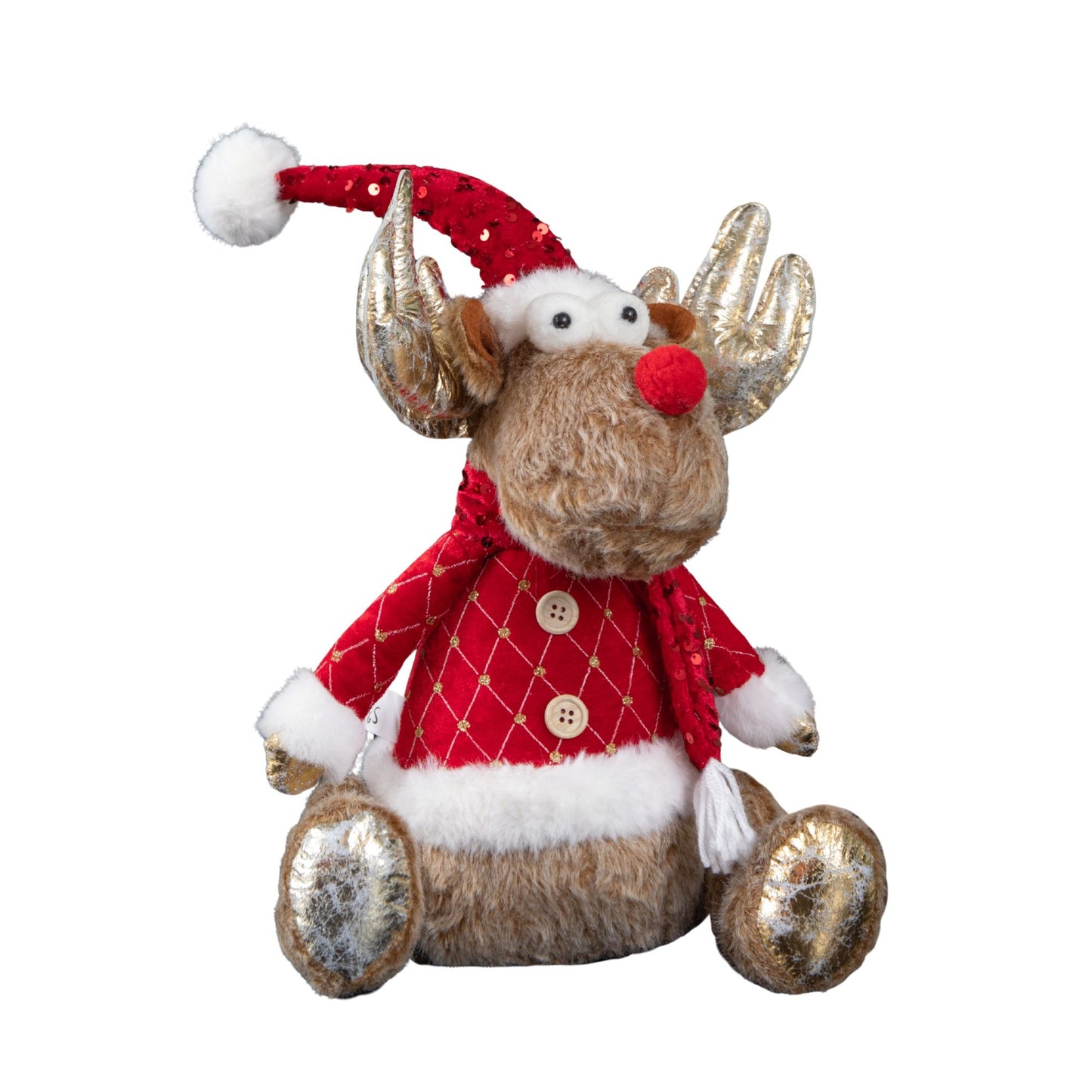 45cm Sitting Plush Golden Dancer Christmas Reindeer Decoration