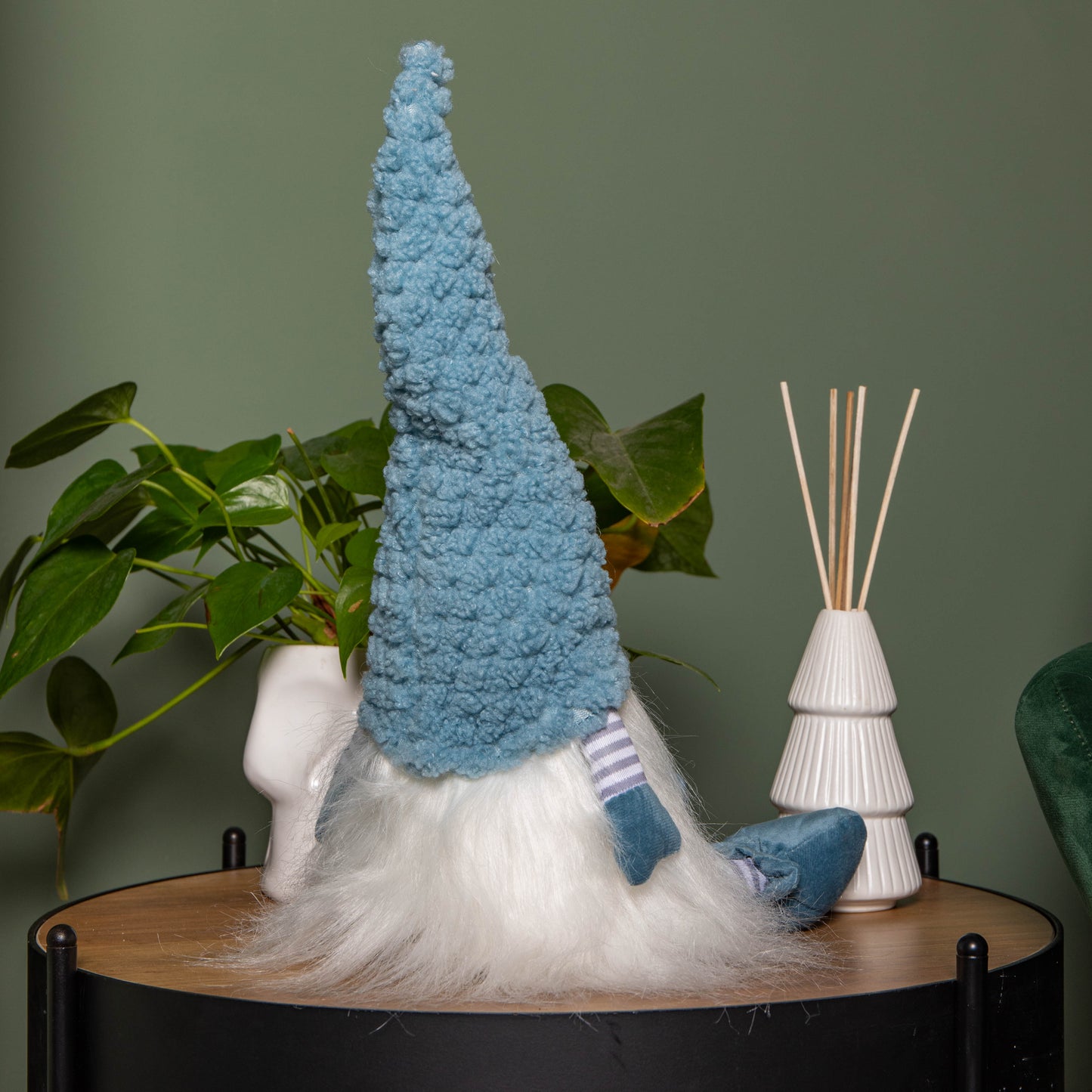 53cm Blue Sitting Christmas Gonk Decoration with Knitted Hat and Dangly Legs