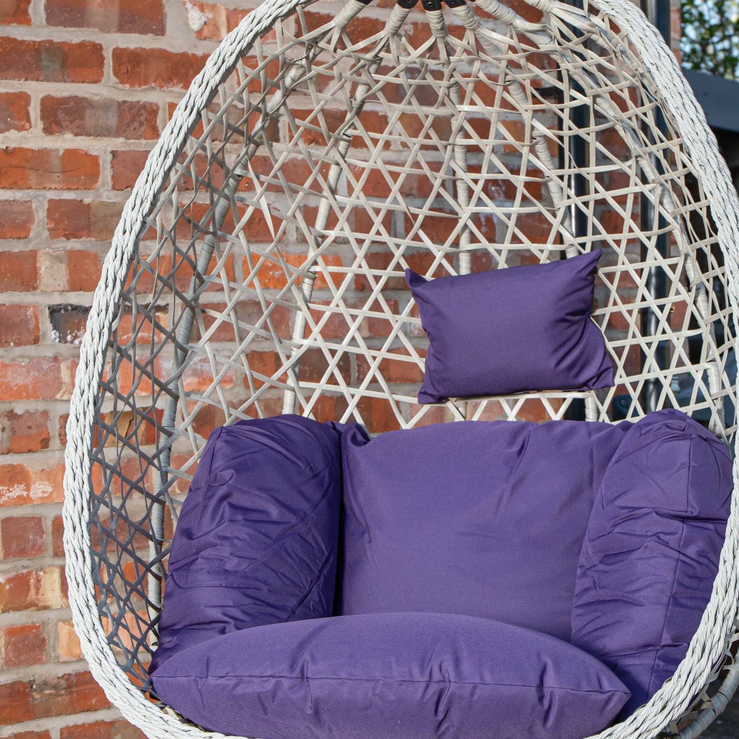 Samuel Alexander Hanging Garden Rattan Egg Chair with Steel Frame and Waterproof Cover in Indigo