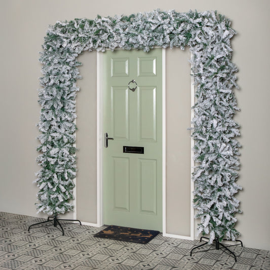 8ft (2.30m) Samuel Alexander Double Door Snow Flocked Christmas Tree Flat Top Arch with 2000 Tips