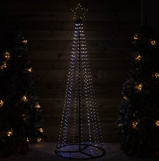 Factory Seconds: 1.4m Light up Christmas Pyramid Cone Tree with 308 White & Warm White LEDs
