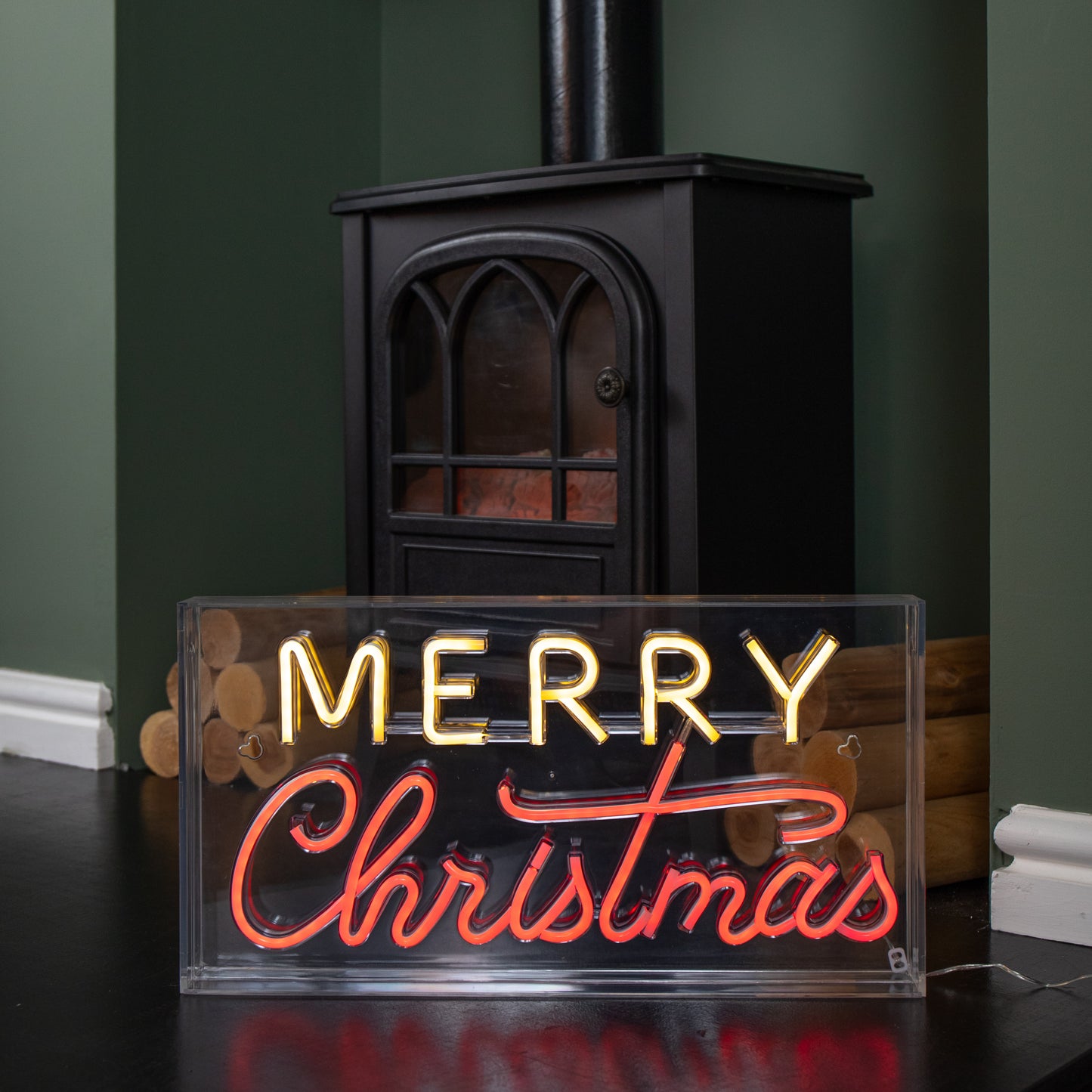 43cm Light up Merry Christmas Neon Flex Sign in Warm White and Red