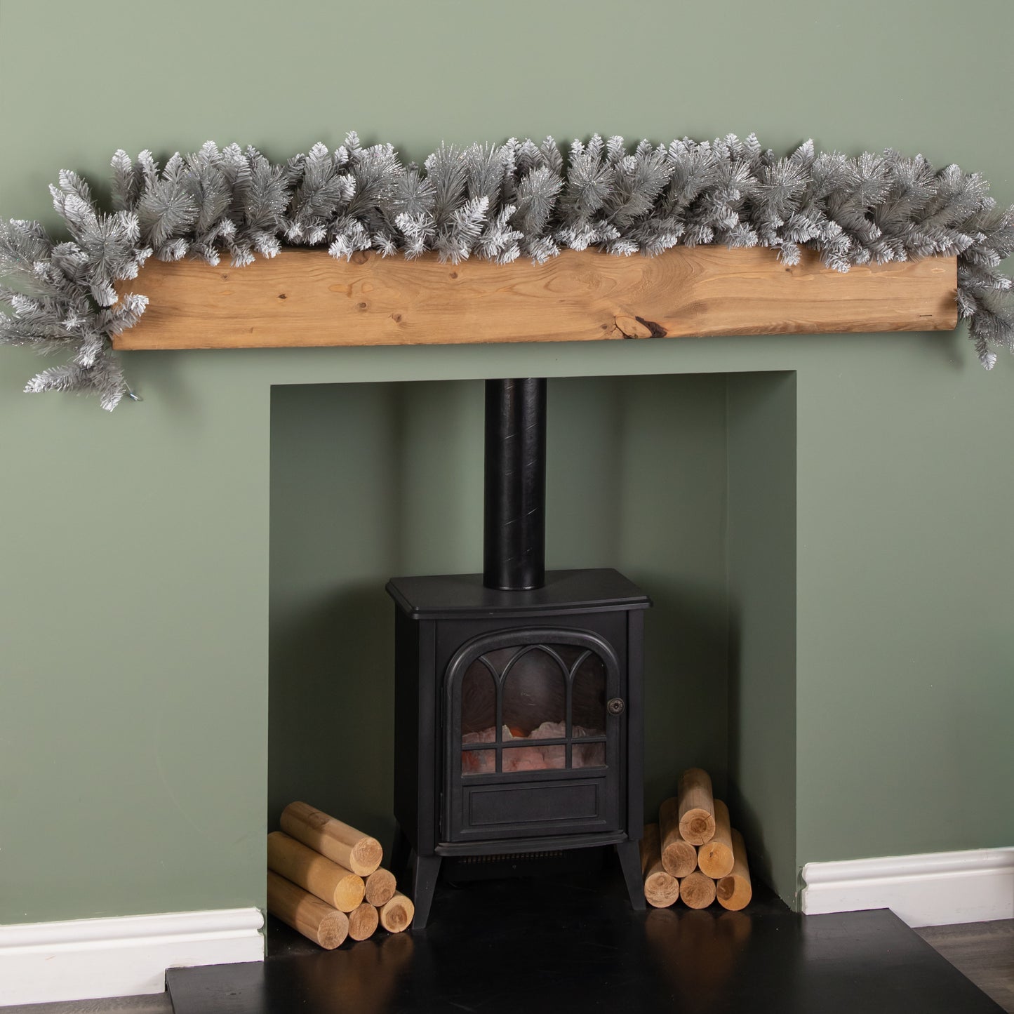 1.8m (6ft) Silver Christmas Garland with Glitter Tips