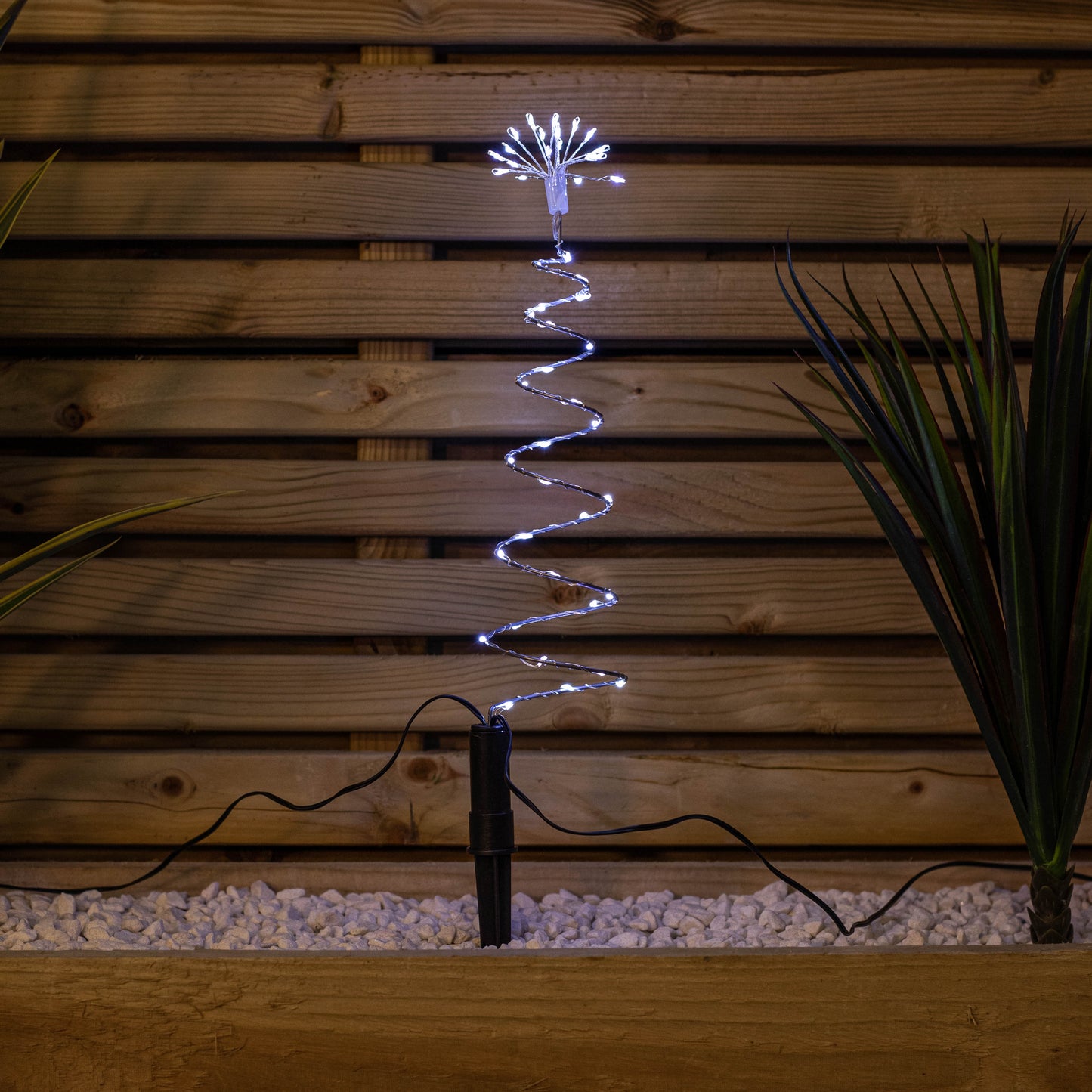 30cm Set of 4 Light up Silver Spiral Shaped Christmas Tree Garden Path Lights with 200 White LEDs