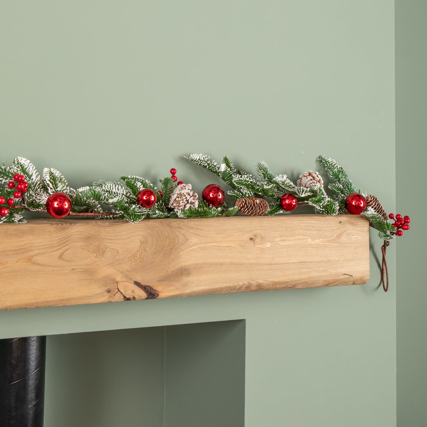 1.9m Christmas Frosted Pinecone Garland with Red Berries and Baubles