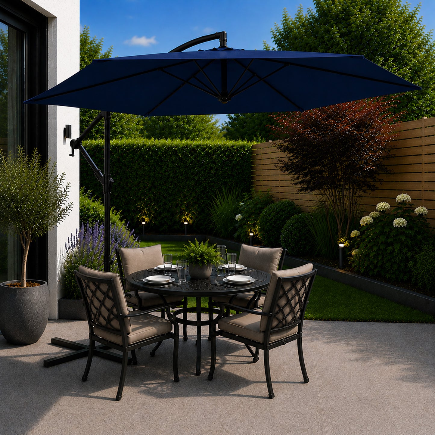 3m Hanging Banana Cantilever Garden Parasol with Cover in Blue