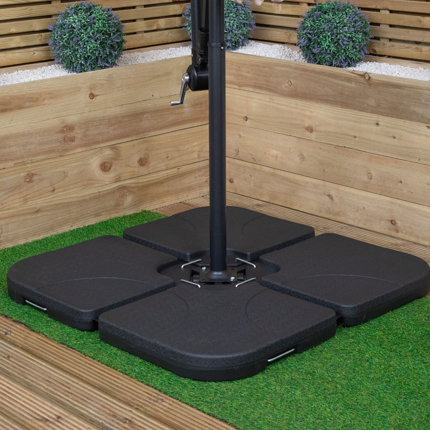 3m Cantilever Banana Garden Parasol in Blue with Crank Handle and Parasol Base Weights Included