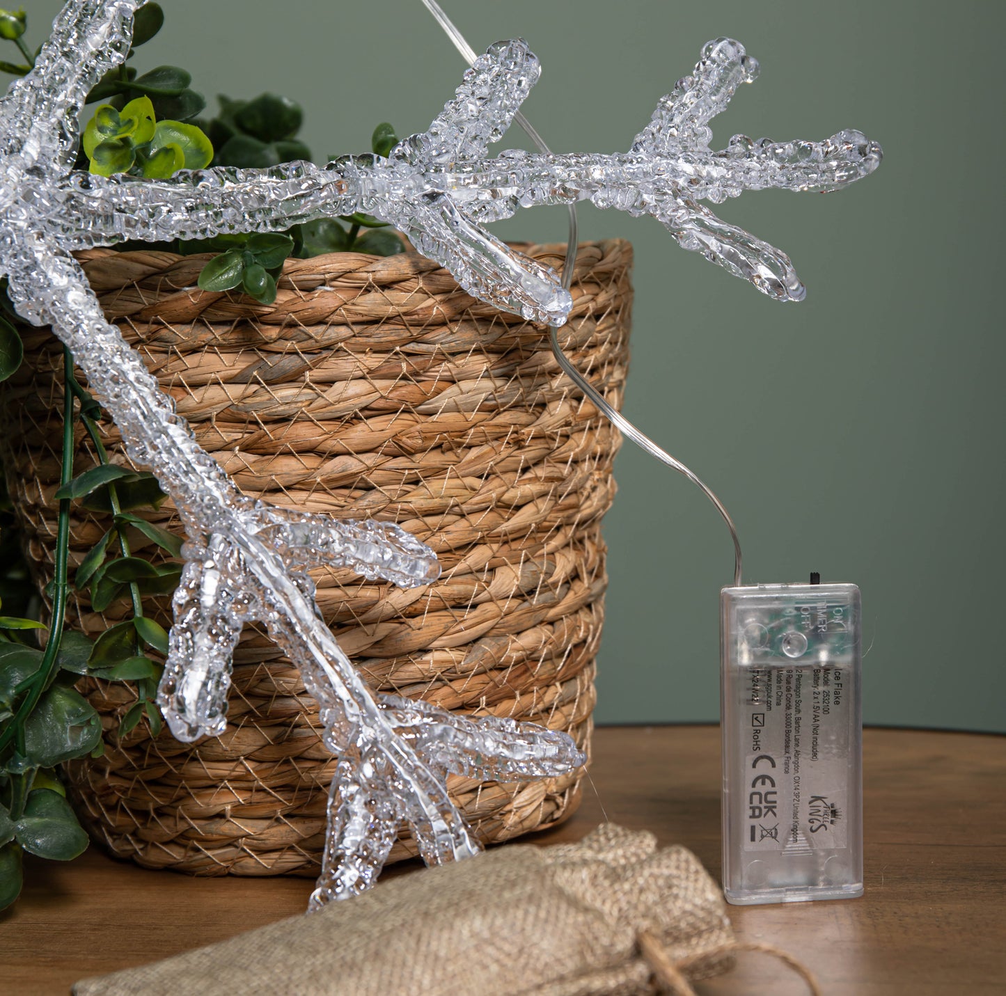 37cm Battery Powered Light up Ice Christmas Snowflake Hanging Decoration with Warm White LEDs