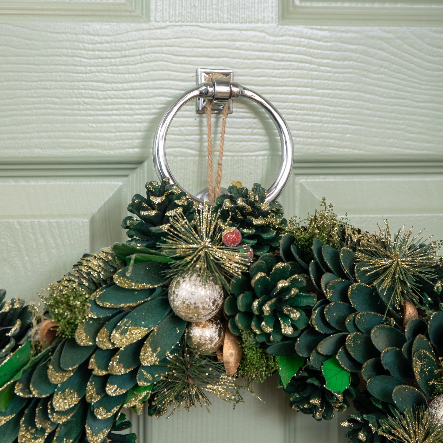 50cm Bauble and Pinecone Hanging Christmas Wreath with Red Berries