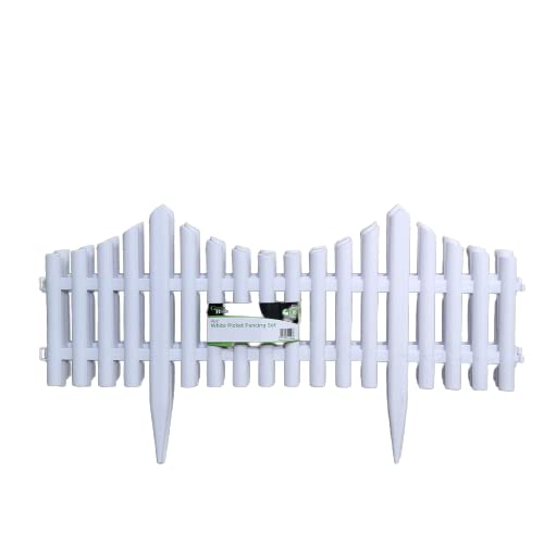 Factory Seconds: 33cm 4 Piece Set White Wood Effect Picket Fence Garden Edging 