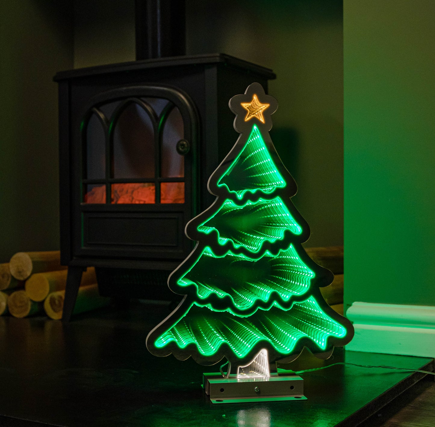 40cm Infinity Standing Christmas Tree with Metal Base and Green LEDs