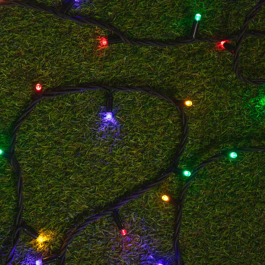 300 Multi Coloured LED Super-Long 29.9m Connectable Lights on a Black Cable