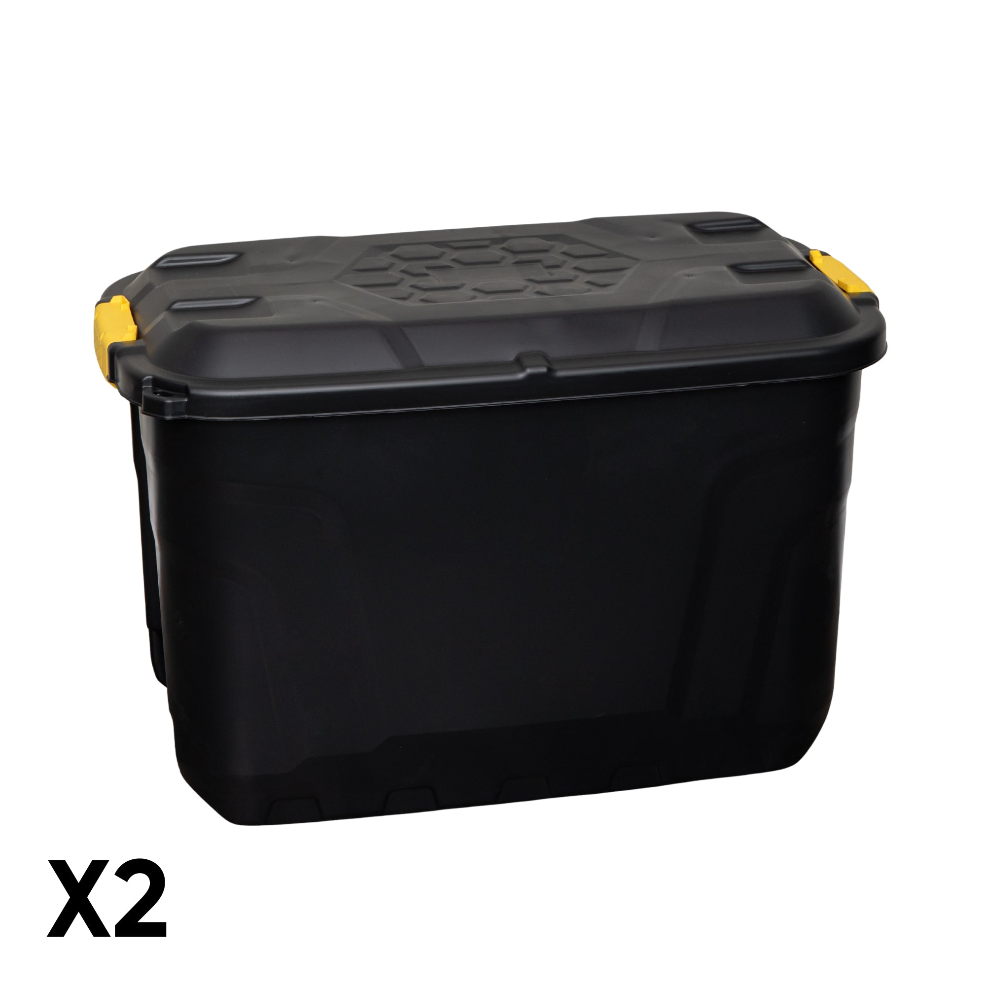 2 x 110L Heavy Duty Lockable Stackable Storage Chest Trunk on Wheels with Clips in Black