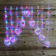 1.2m Premier Christmas Static Heart LED Silver Pin Wire V Curtain Lights in Rainbow