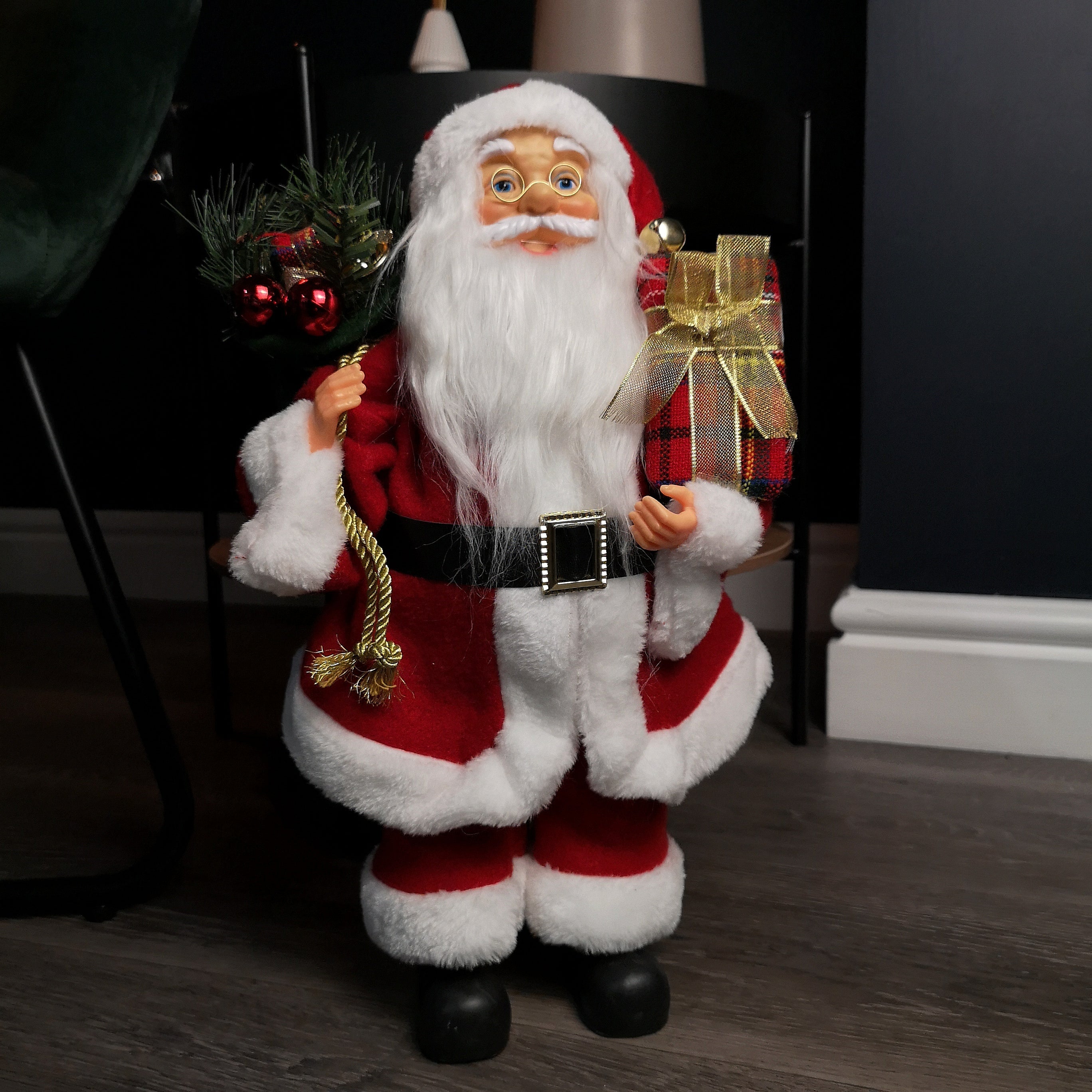 40cm Red Standing Santa Claus Indoor Decoration with Present and Green Sack