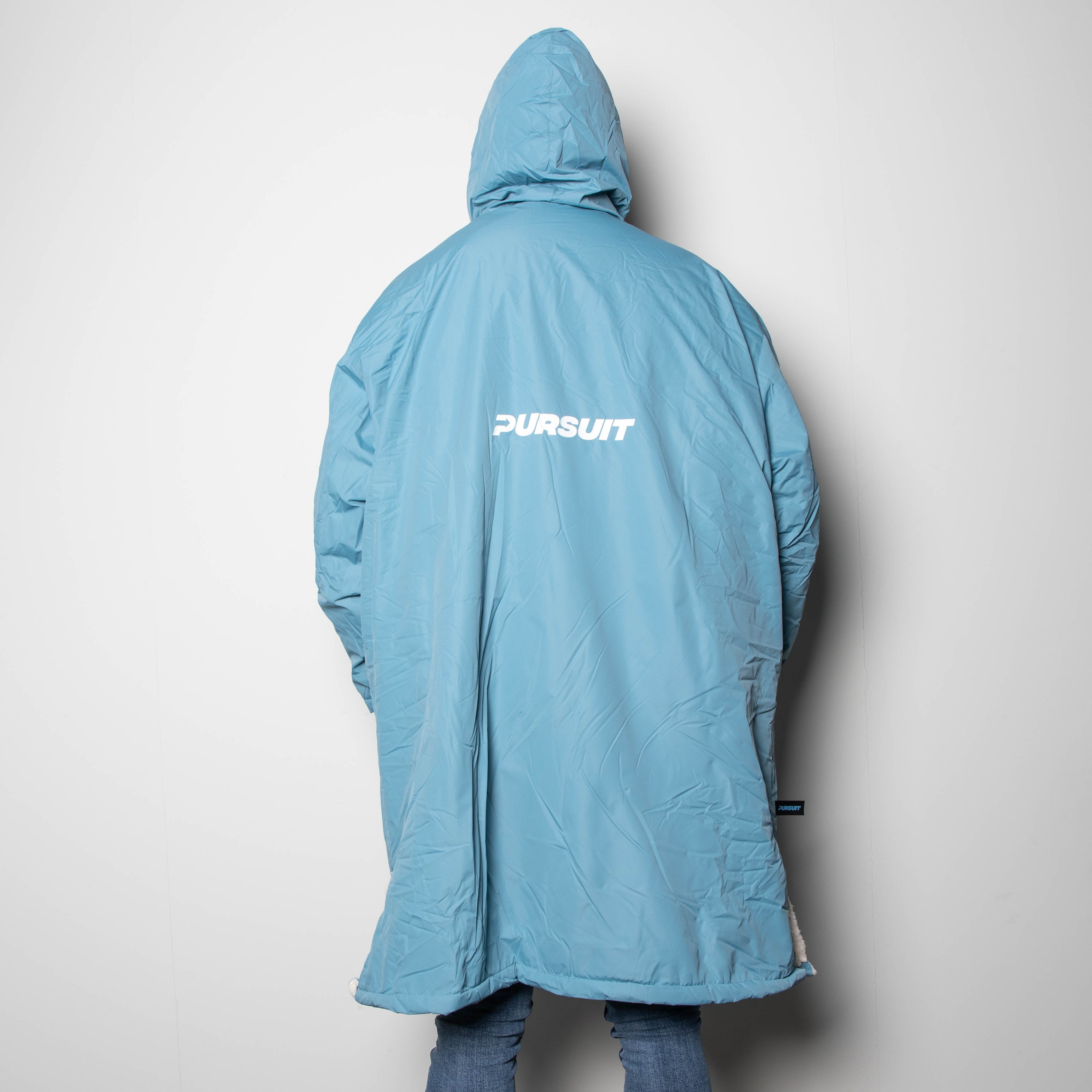 Oversized Adult Waterproof Active Dry Robe with Fleece Lining and Travel Bag in Light Blue