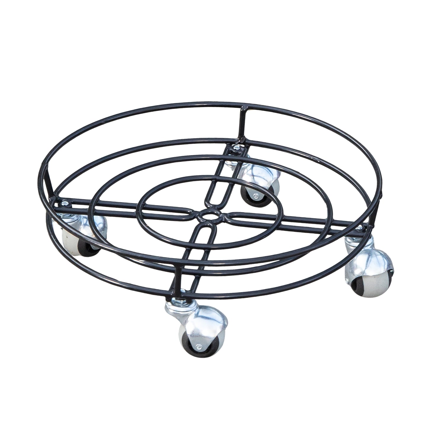 37cm Black Metal Heavy Duty Plant Pot Trolley on Castor Wheels