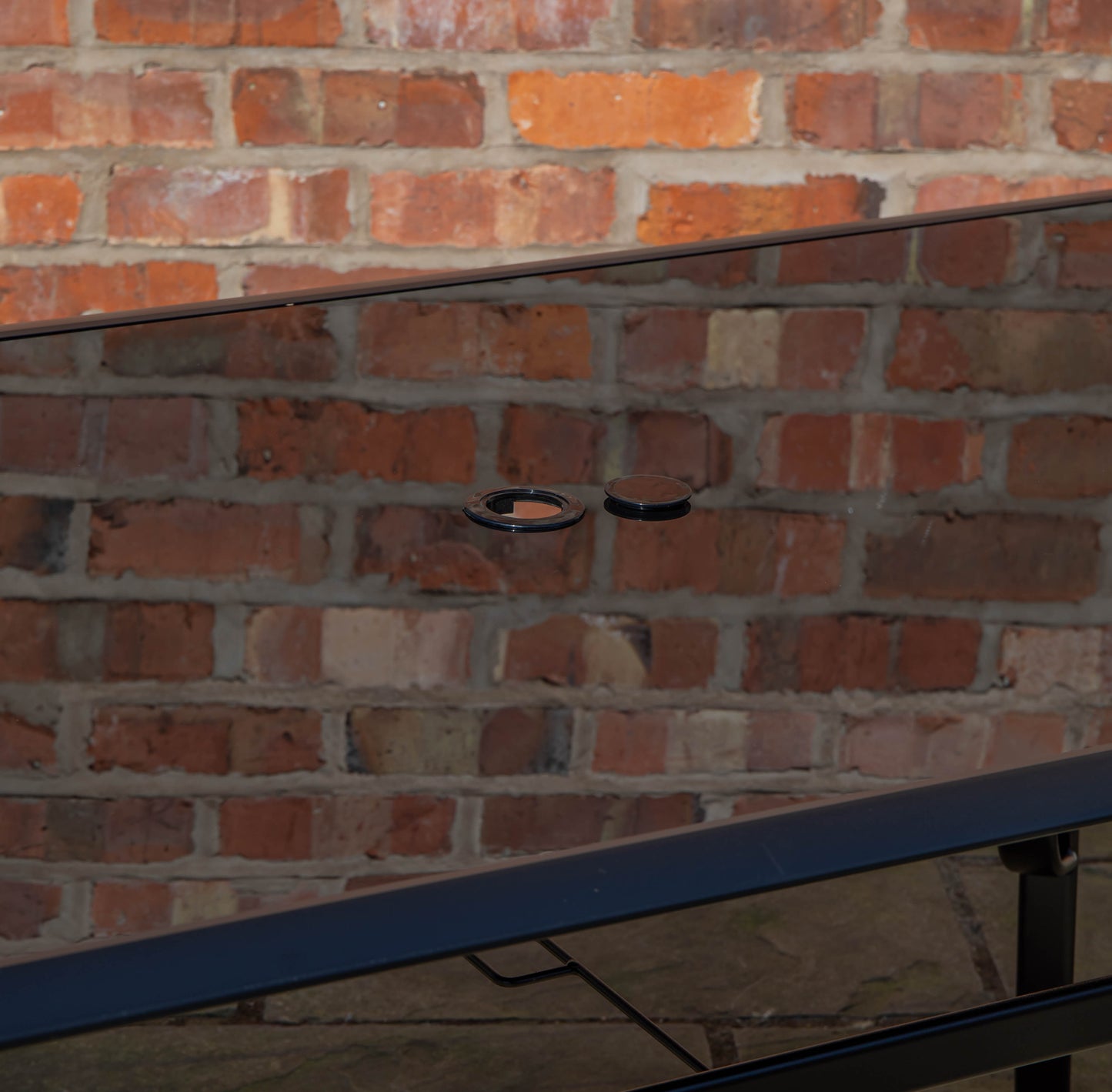 6 Person Rectangular Black Garden Patio Table with Glass Top & Parasol Hole