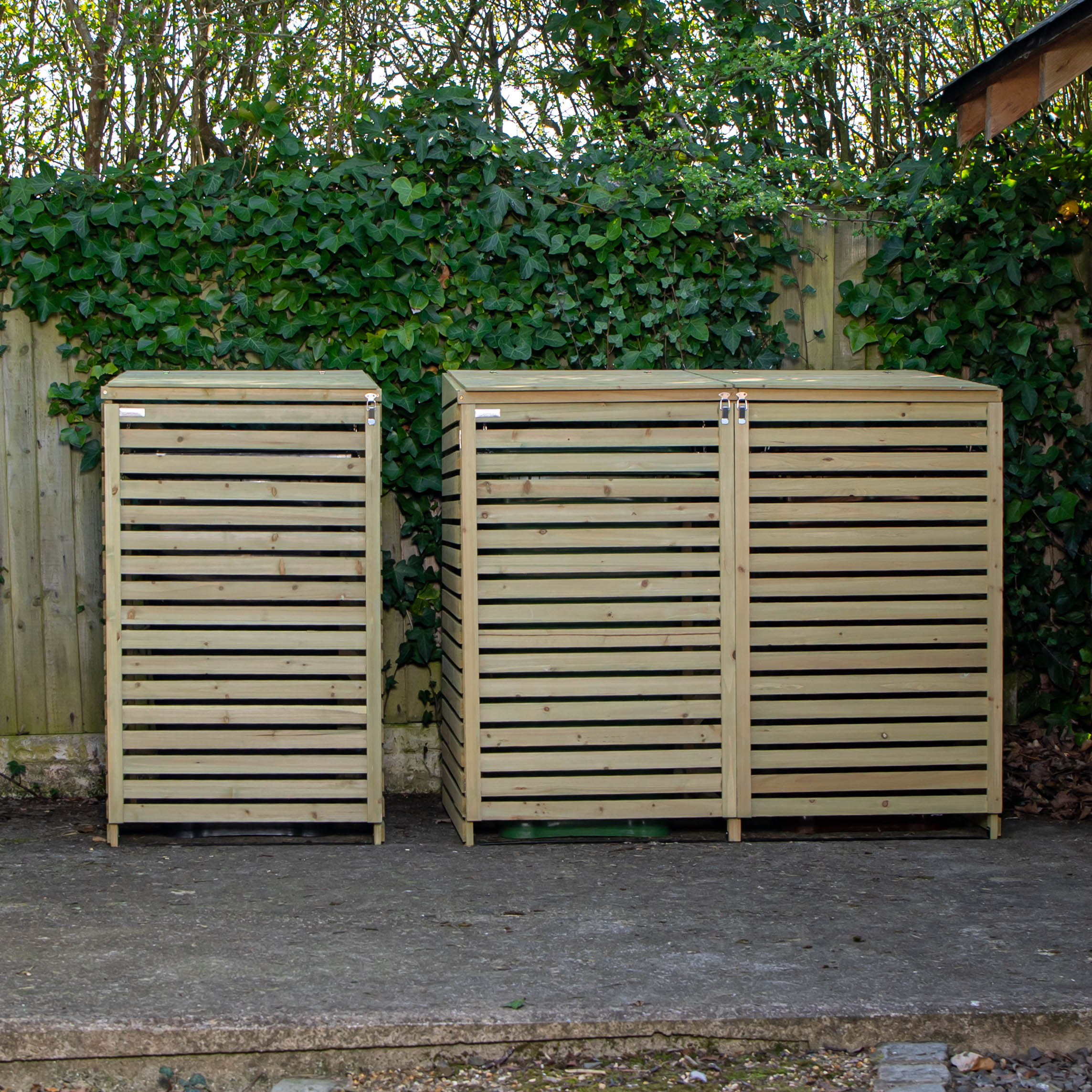 2.02m x 1.22m Large Wooden Outdoor Garden Triple Wheelie Bin Store Storage for 3 Bins