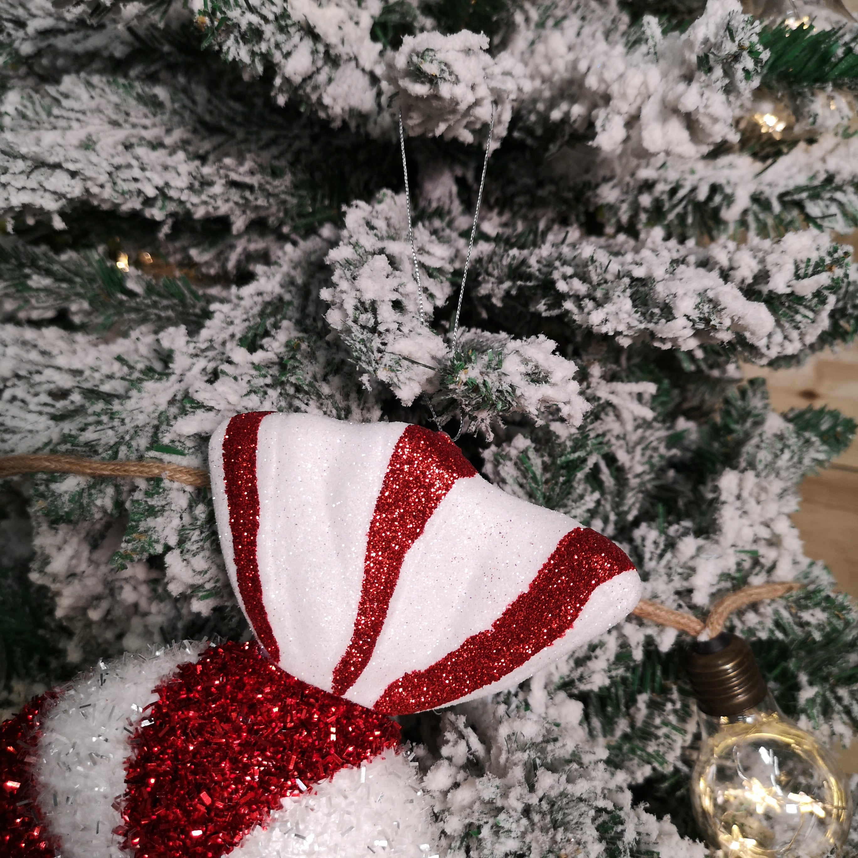 28cm Red and White Glitter Candy Stripe Sweet Hanging Christmas Decoration