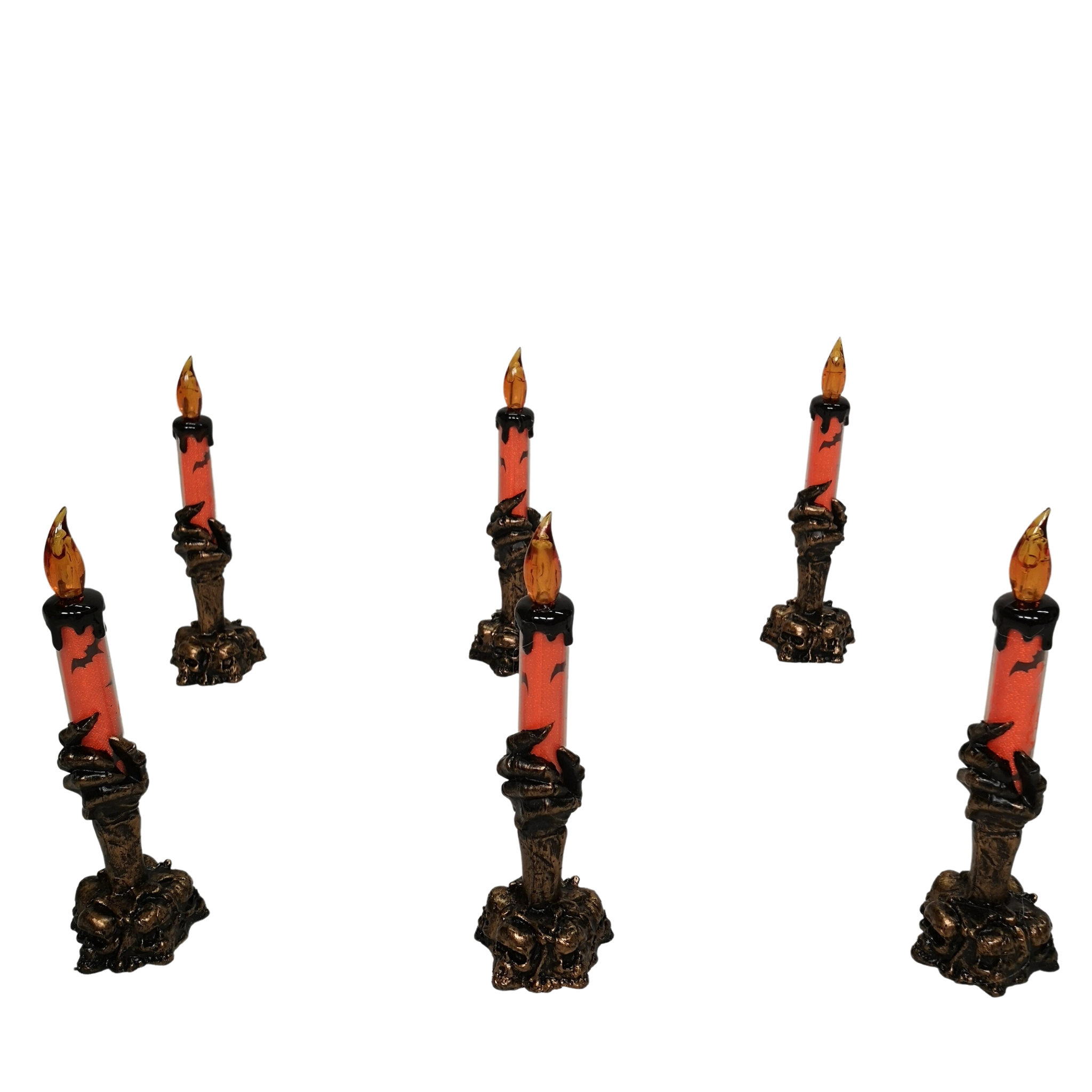 Set of 6 LED Halloween Skull Hand Flickering Candle Decorations in Bronze
