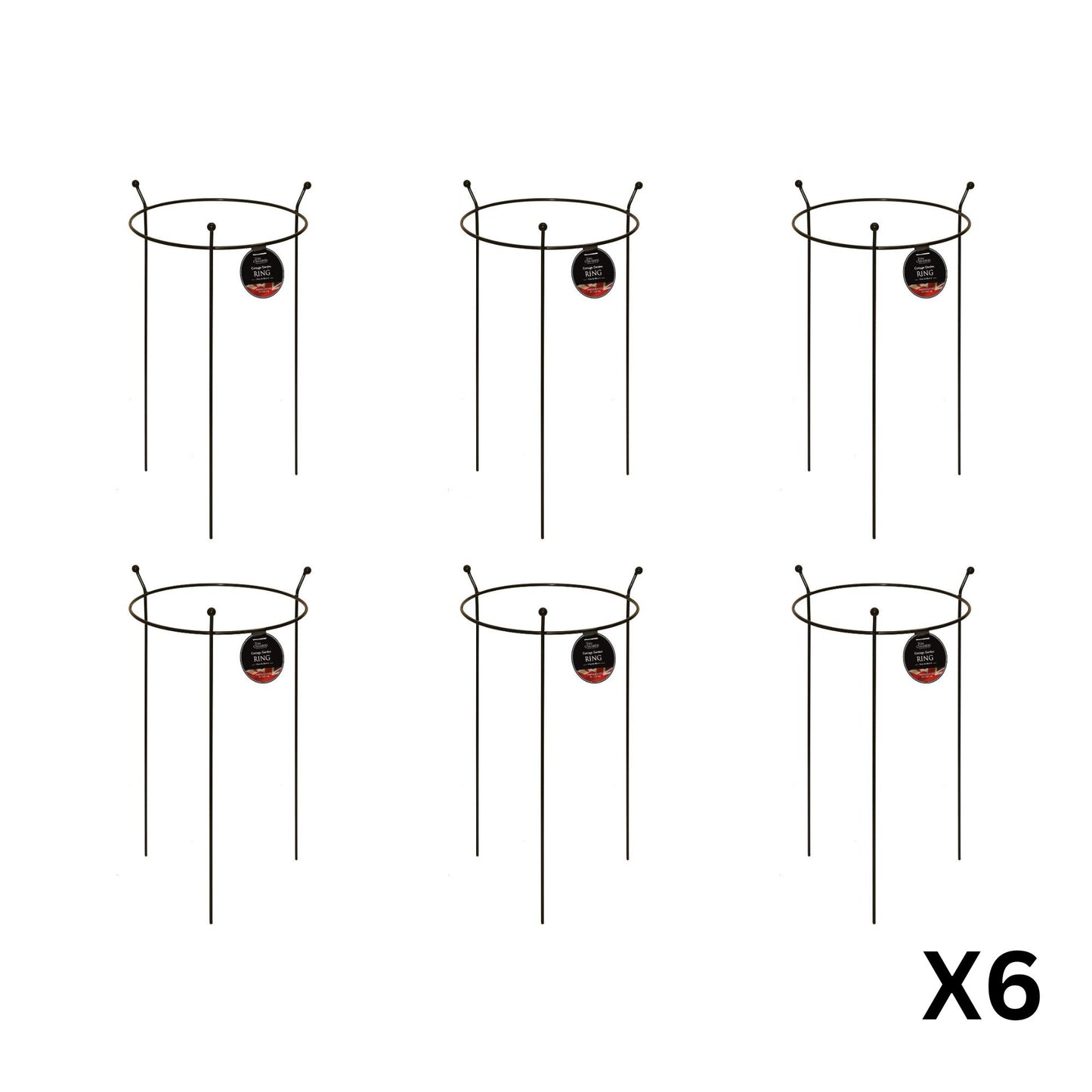 6 Pack of Small 60cm x 35cm Heavy Duty Black Steel Herbaceous Garden Plant Support Ring