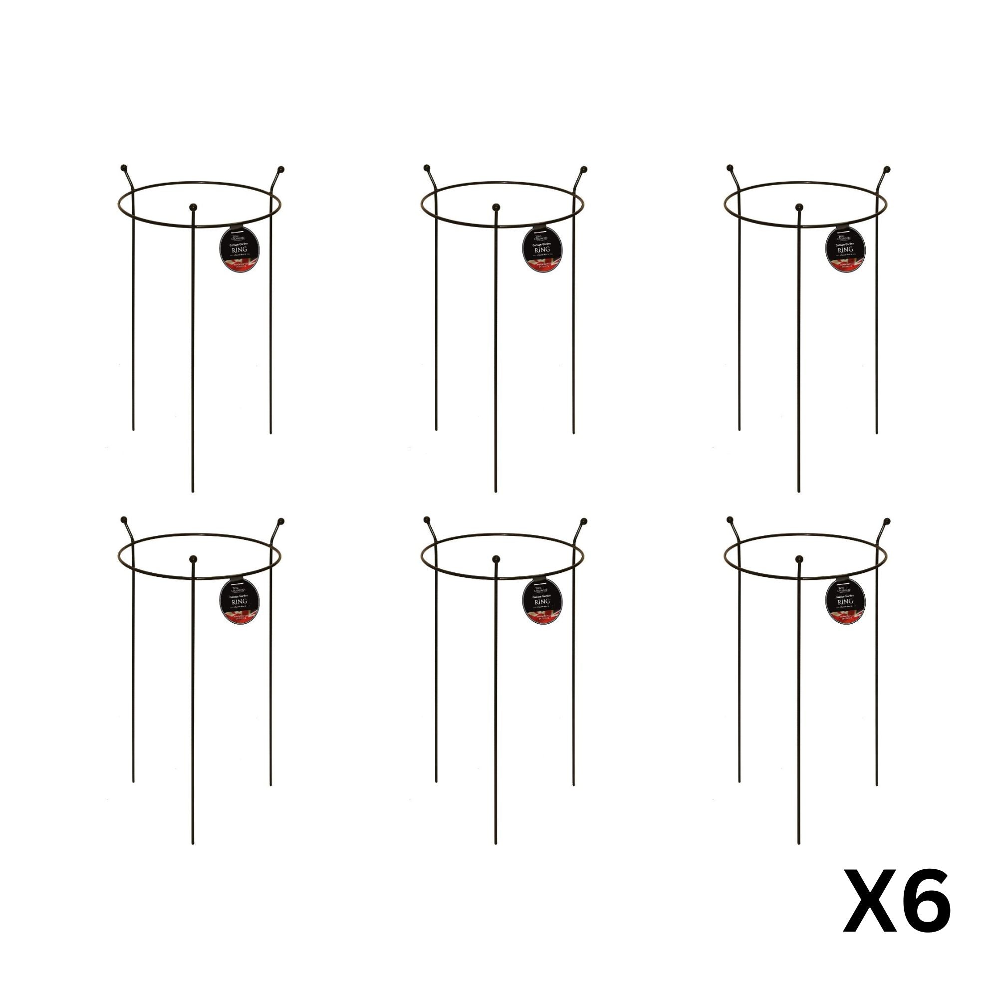 6 Pack of Small 60cm x 35cm Heavy Duty Black Steel Herbaceous Garden Plant Support Ring