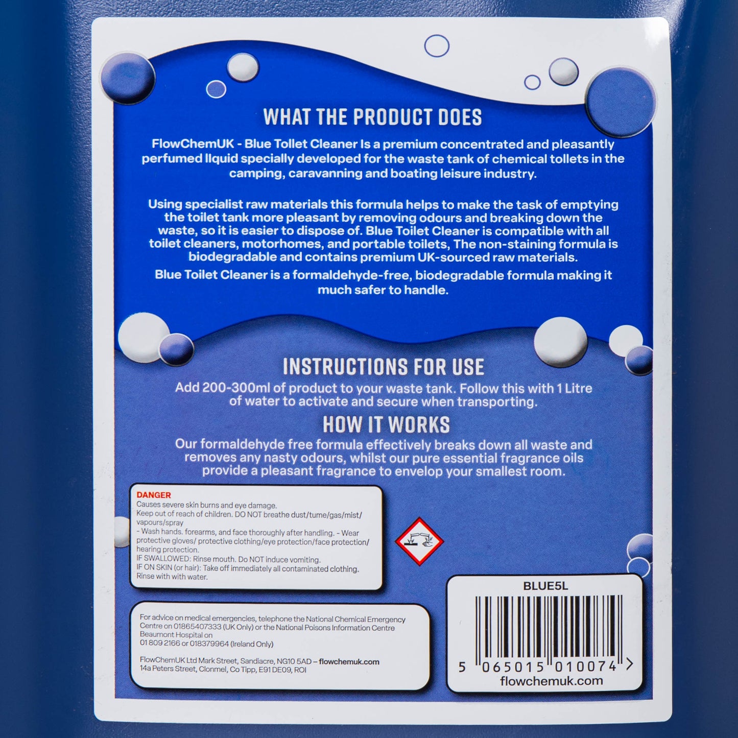 5 Litres Cherry Blue Toilet Waste Tank Cleaning Rinse Concentrate Fluid