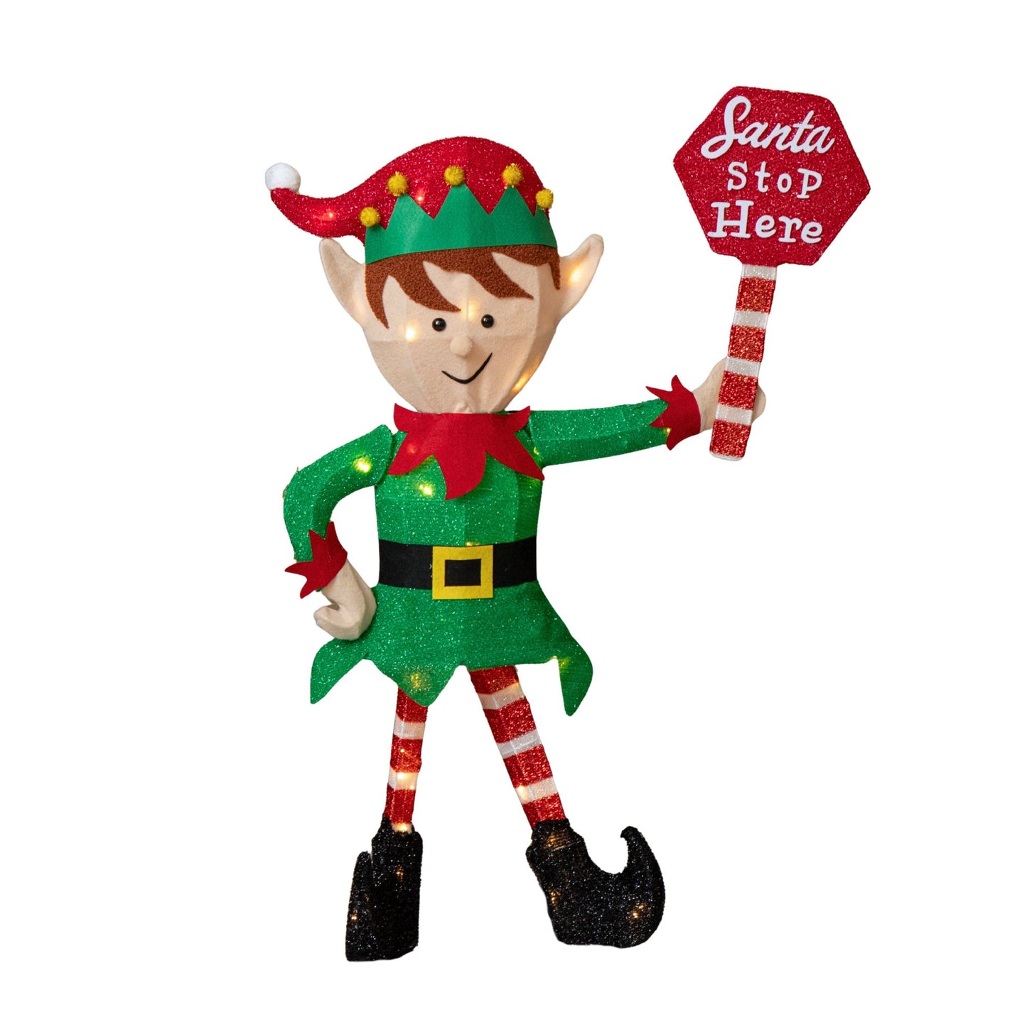 98cm Light up Standing Christmas Elf with Red Hat and 50 Warm White LEDs