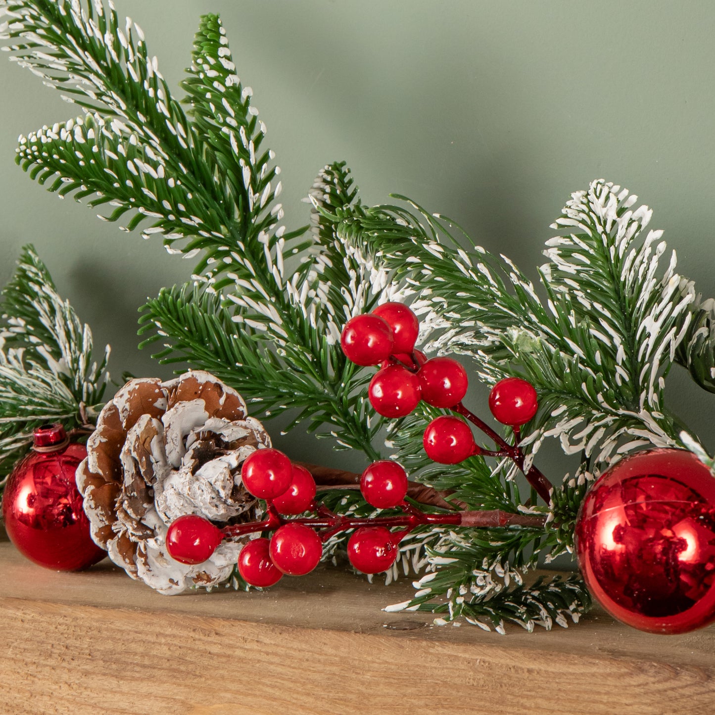 1.9m Christmas Frosted Pinecone Garland with Red Berries and Baubles