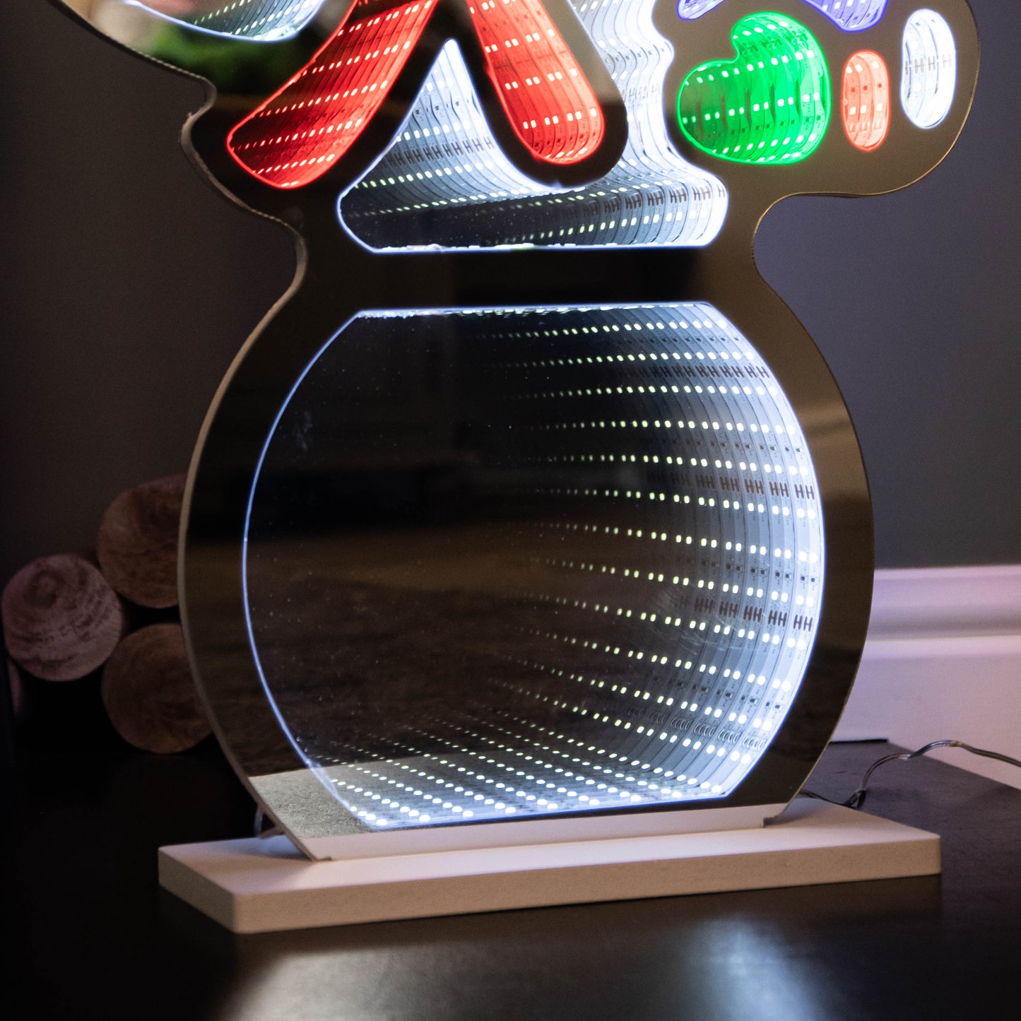 60cm Infinity Light up Standing Snowman Christmas Decoration with Multi-Coloured LEDs on Base