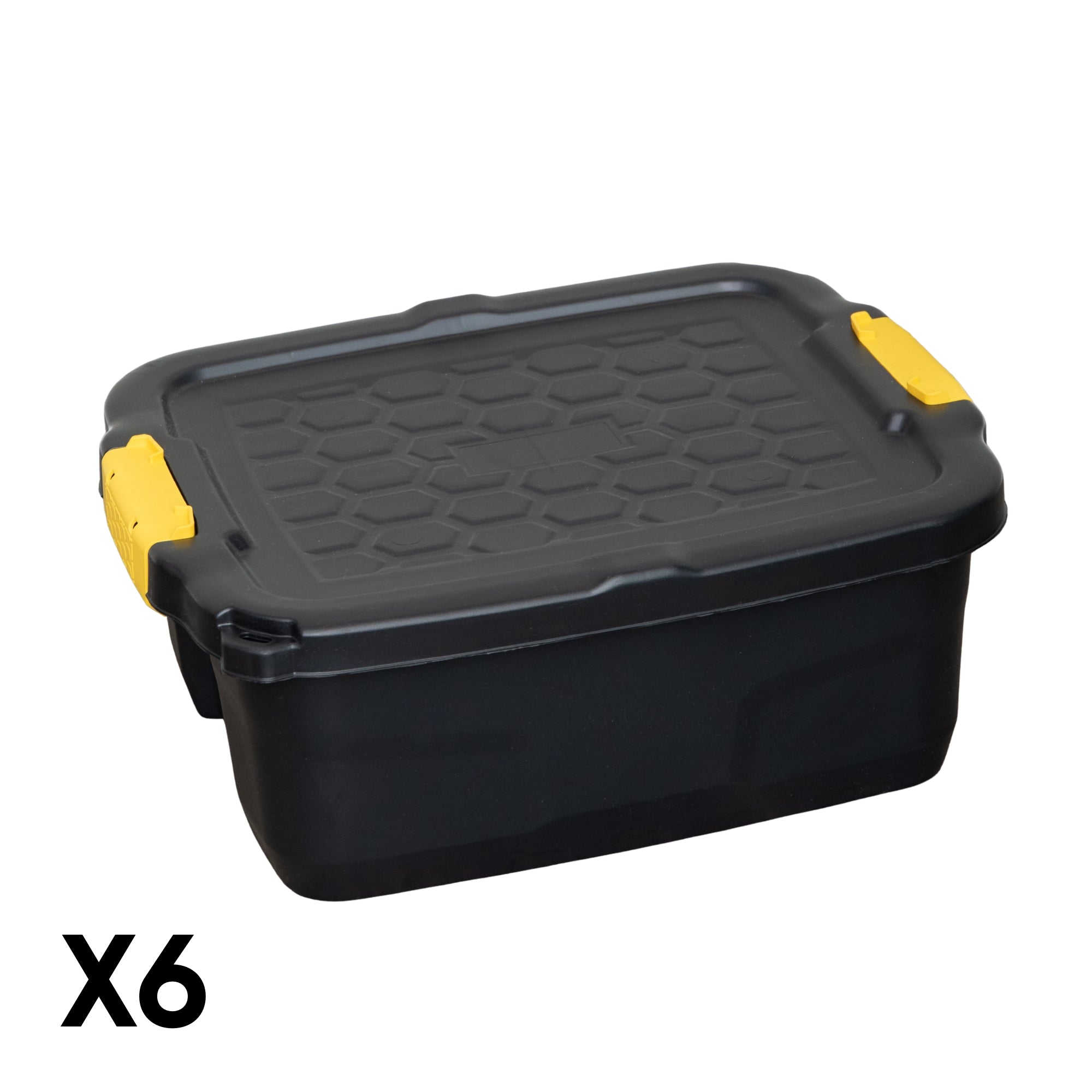 6 x 24L Heavy Duty Storage Boxes, Sturdy, Lockable, Stackable and Nestable Design Storage Chests with Clips in Black