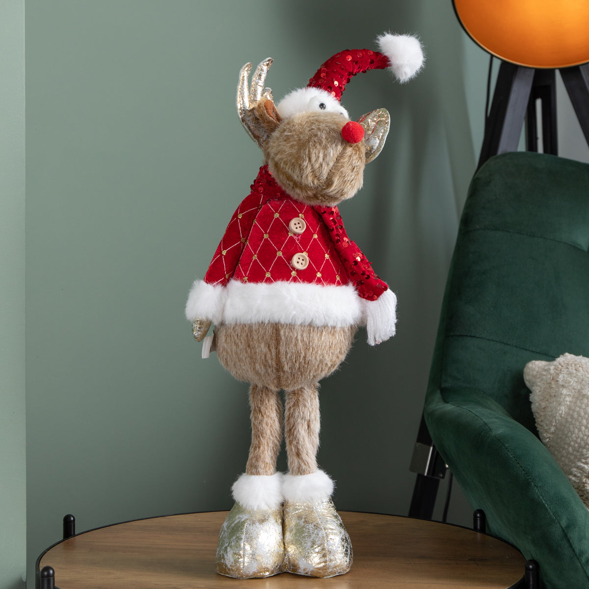 58cm Standing Plush Golden Blitzen Christmas Reindeer Decoration