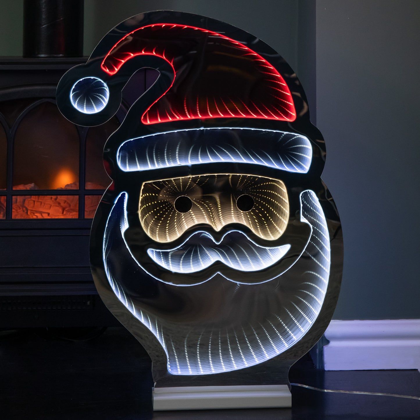 60cm Light up Christmas Santa Infinity Light with LEDs on Wooden Base
