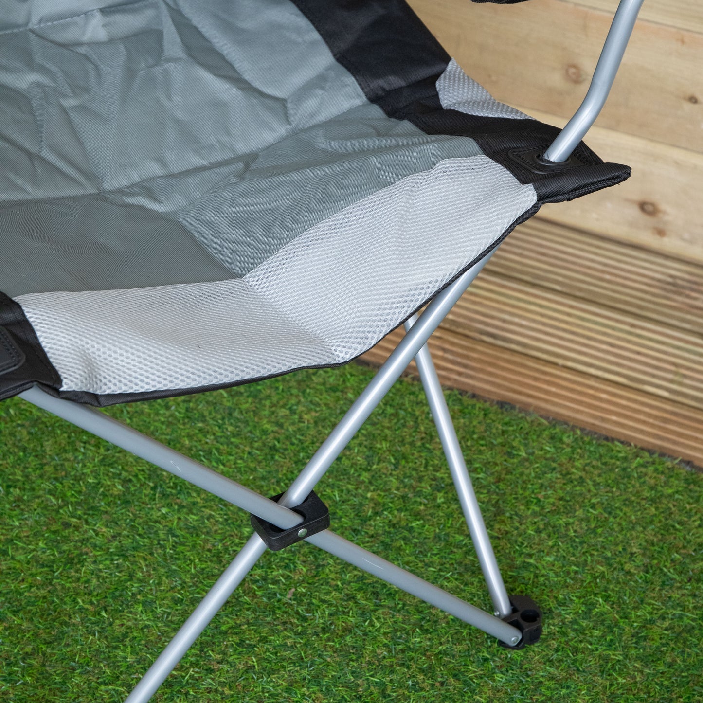 Luxury Padded High Back Outdoor Folding Chair with Cupholder in Grey