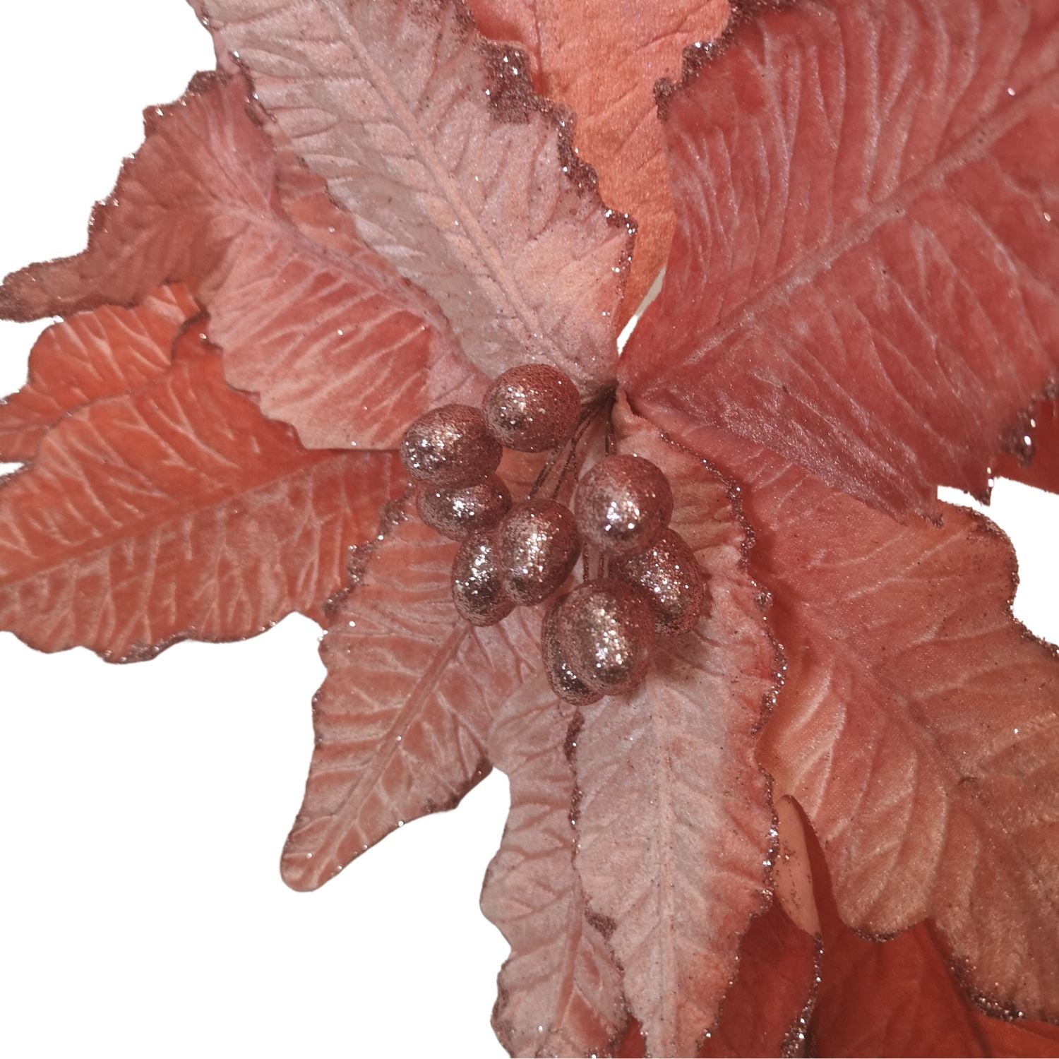 68cm Frosted Light Coral Pink Poinsettia Stem Christmas Decoration