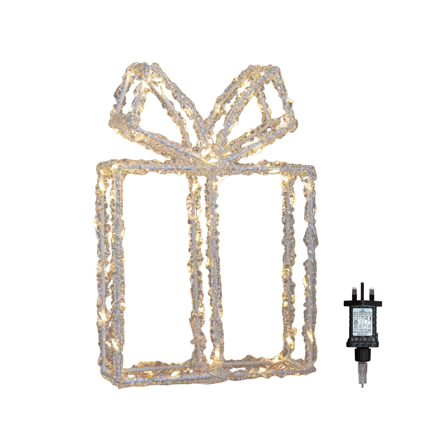 22cm Light up Acrylic Christmas Present with 80 Warm White LEDs