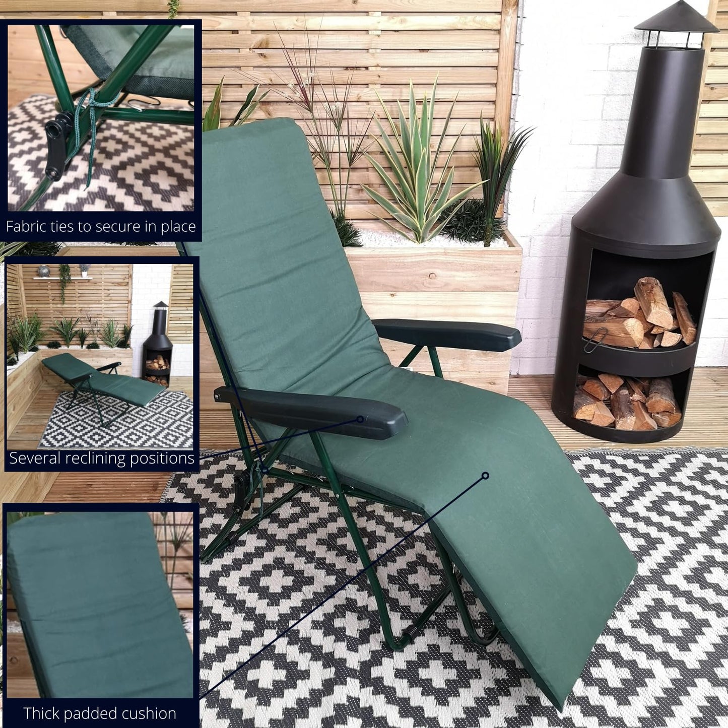 Factory Seconds: Set of 2 Padded Outdoor Garden Patio Recliner / Sun Lounger in Plain Green