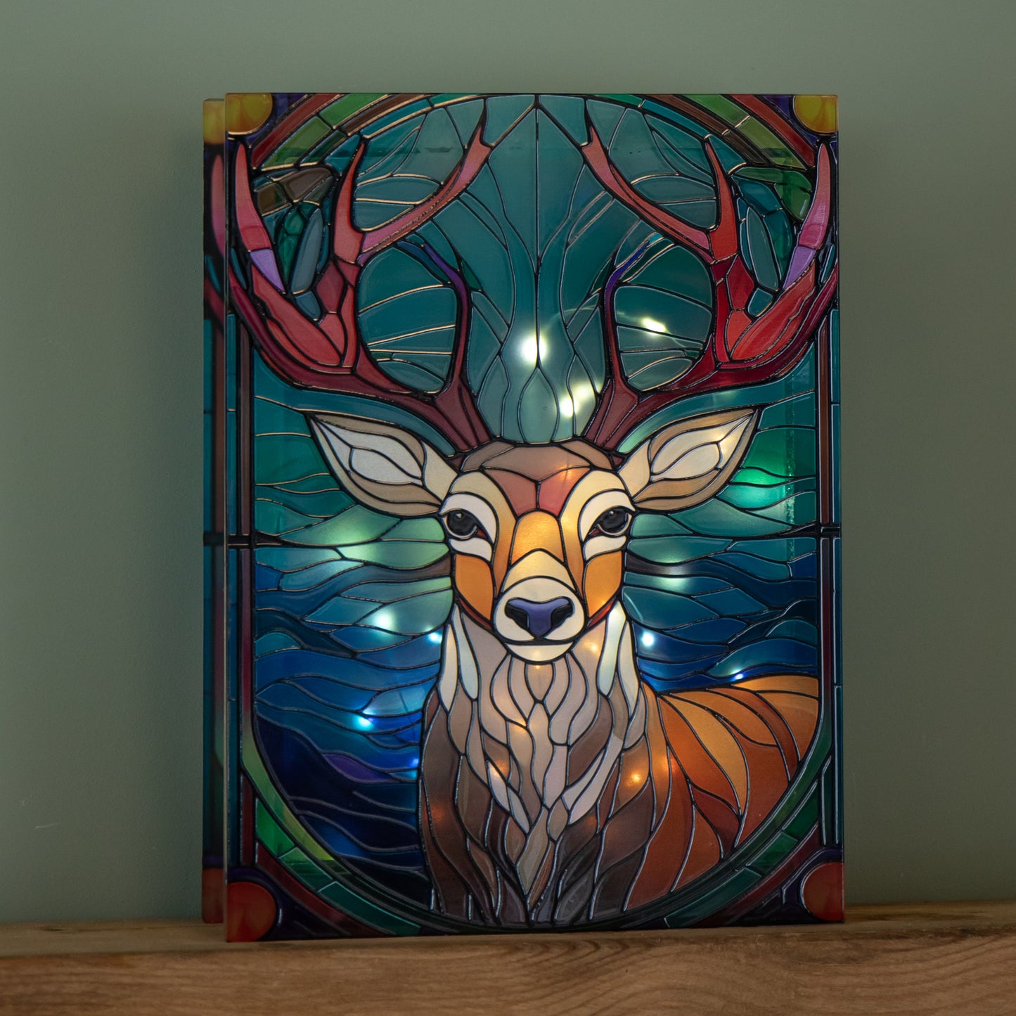 28cm Battery Powered Glass Christmas Decoration with Stag & Warm White LEDs