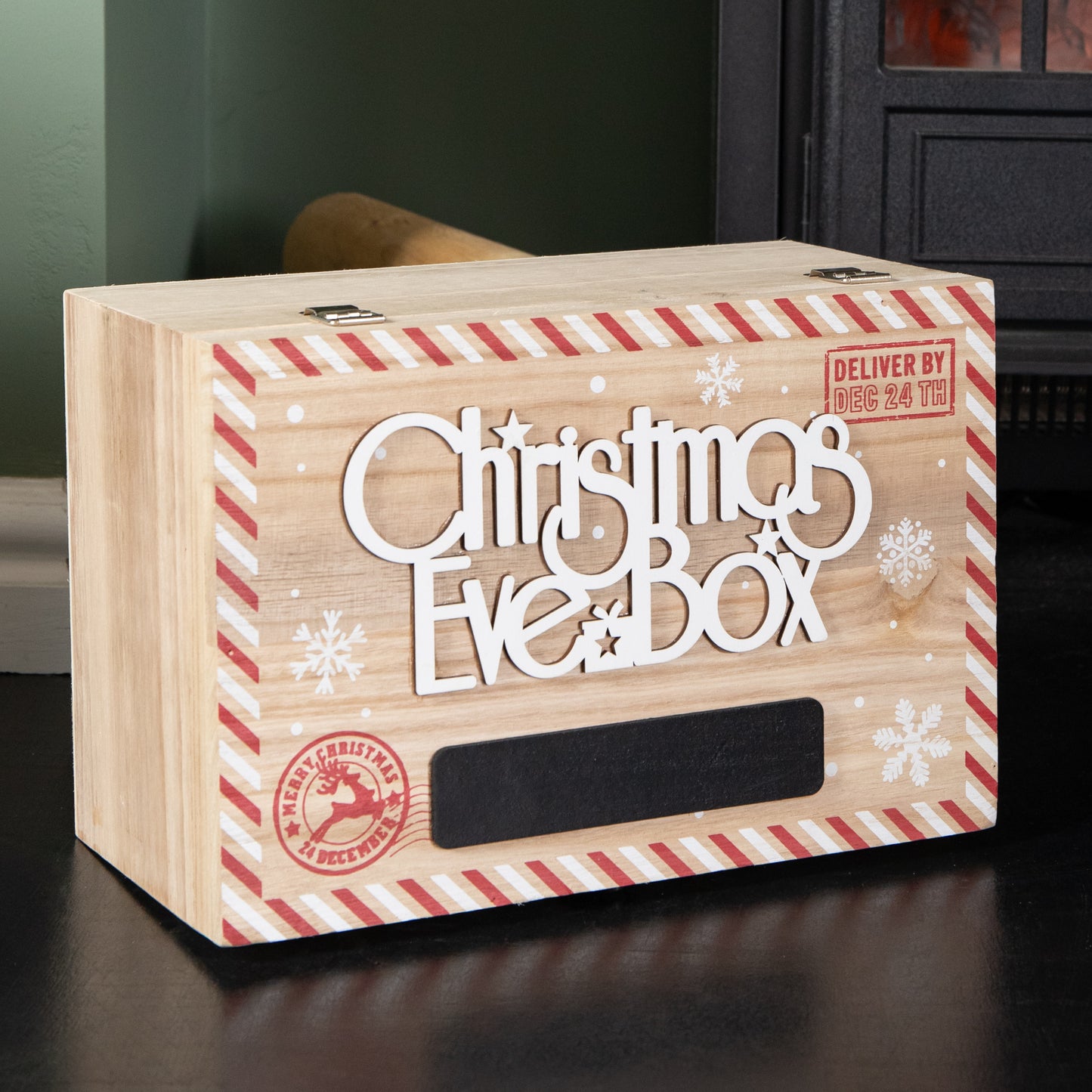 30cm Christmas Eve Wooden Gift Box with Personalisable Name Plate