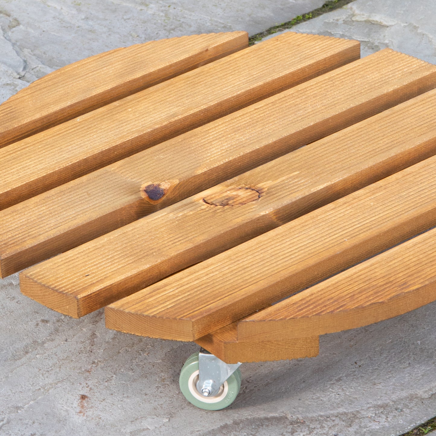 50cm Heavy Duty Traditional Wooden Plant Stand Trolley on Metal Castor Wheels