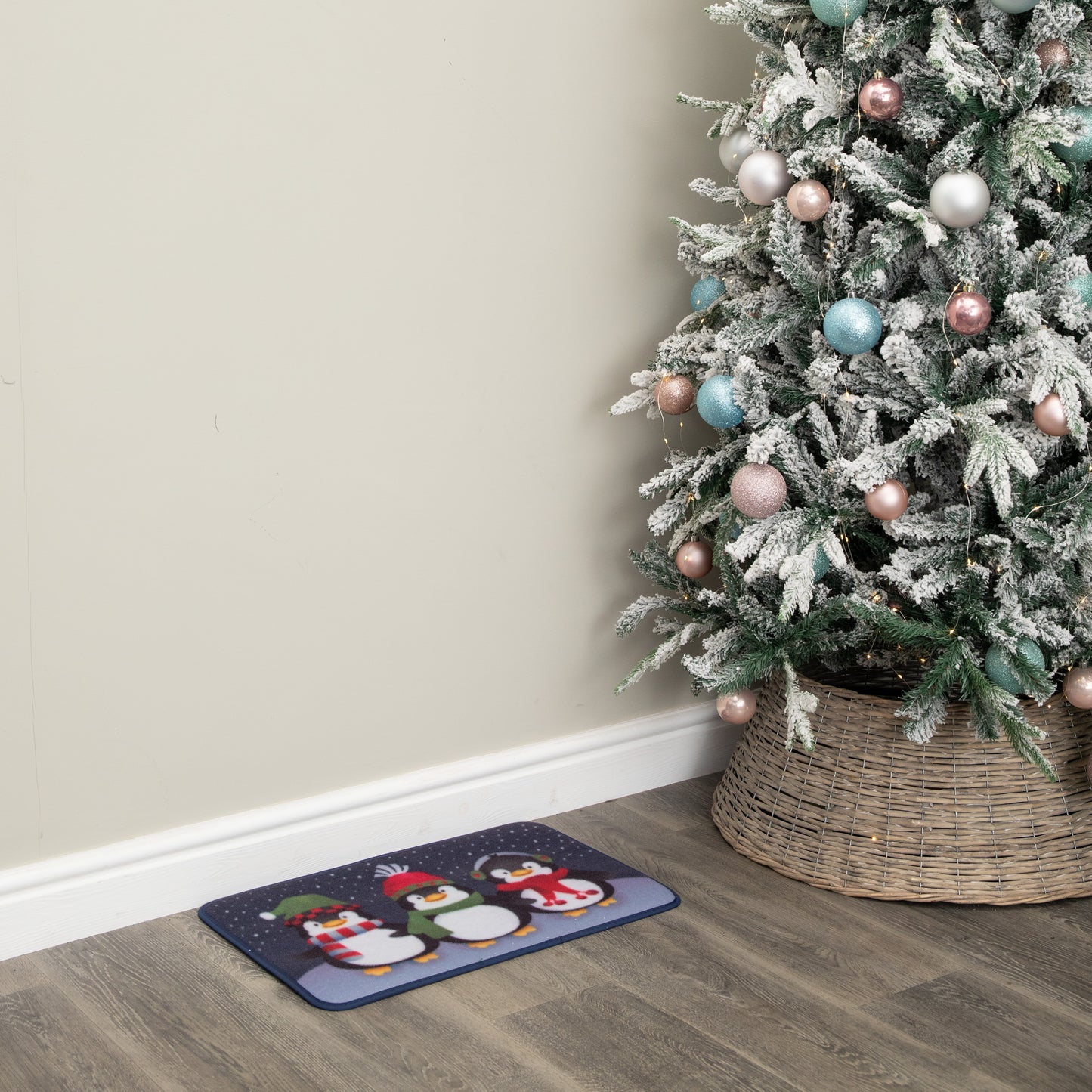 60cm x 40cm Frosty Penguins Fabric Christmas Doormat