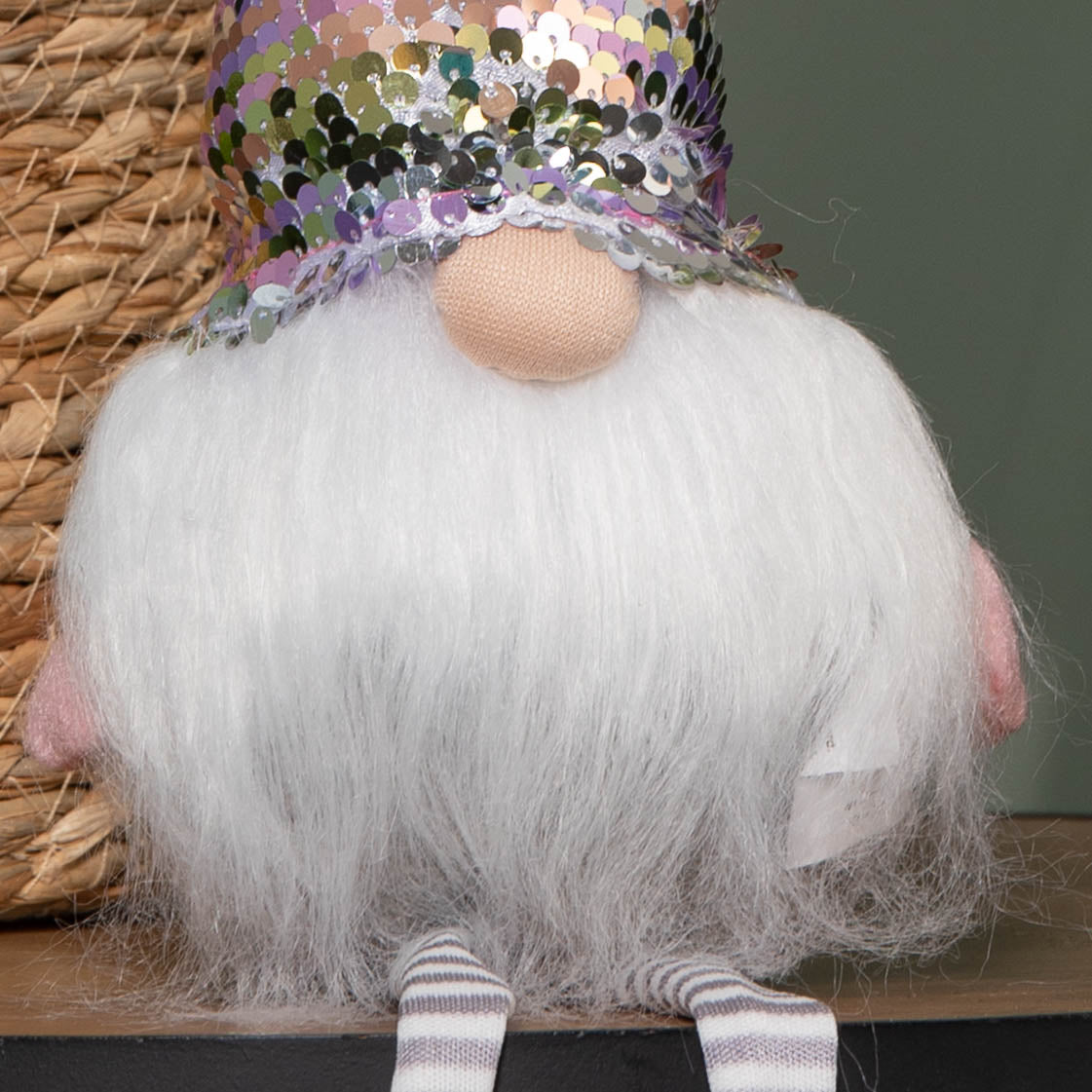 49cm Festive Christmas Sitting Gonk with Dangly Legs & Sequin Hat in Pink & Grey