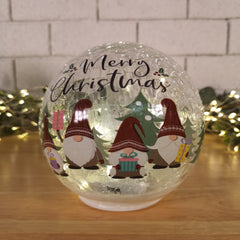15cm Battery Operated Twinkling Warm White LED Crackle Effect Ball Christmas Decoration with Gonks