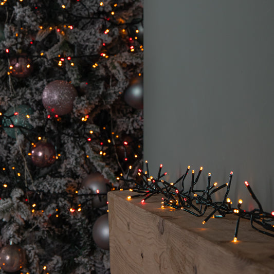 62.5m 5000 LED Christmas Cluster Multi-Action String Lights with Timer in Red & Vintage Gold