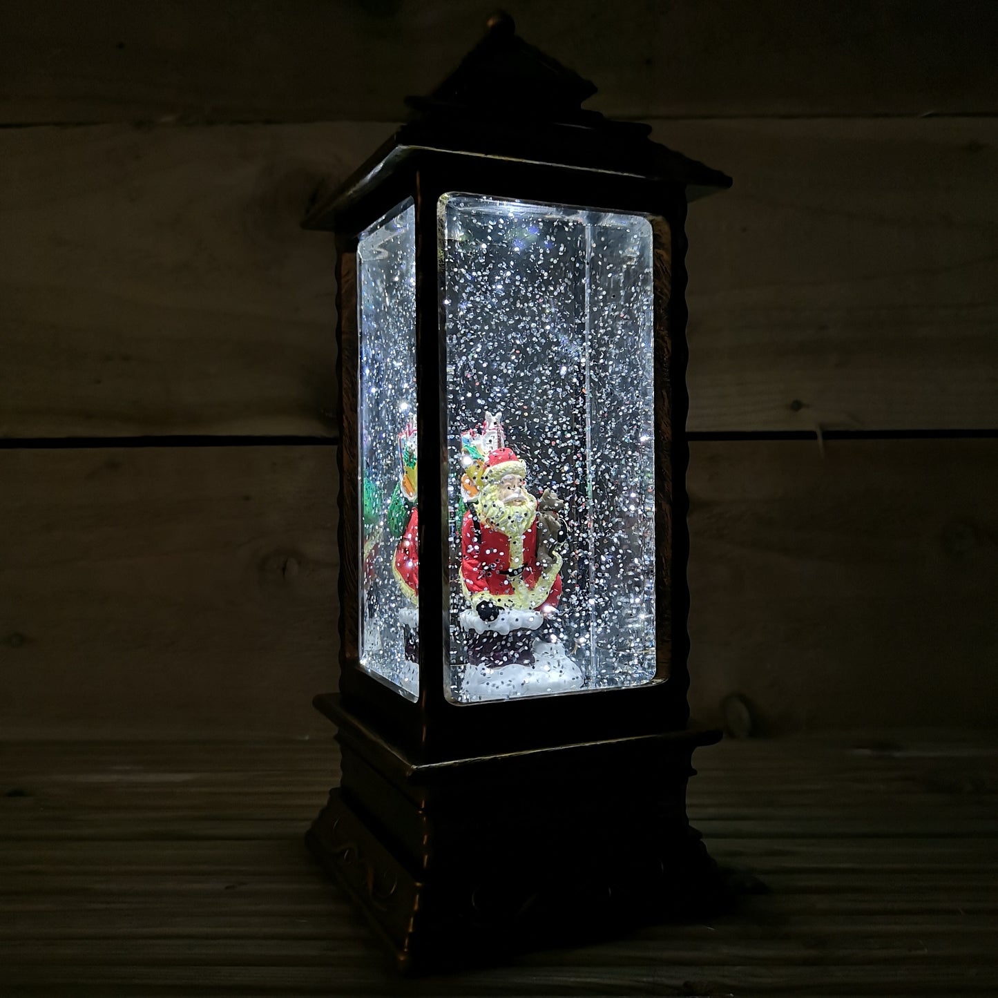 27cm Premier Christmas Water Spinners Antique Effect Lantern with Santa Scene  Dual Powered