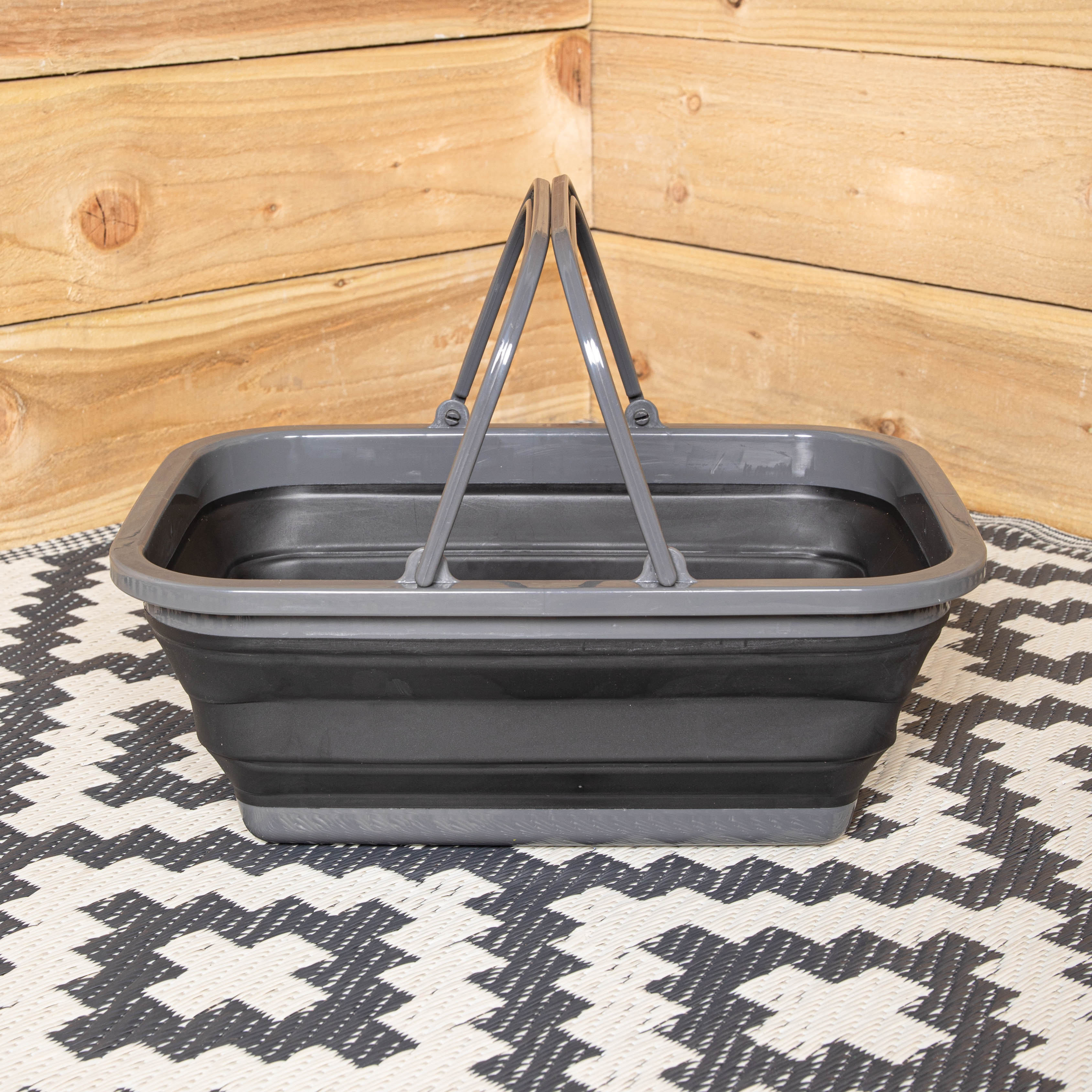 8.5L Large Black and Grey Collapsible Folding Basket with Handles