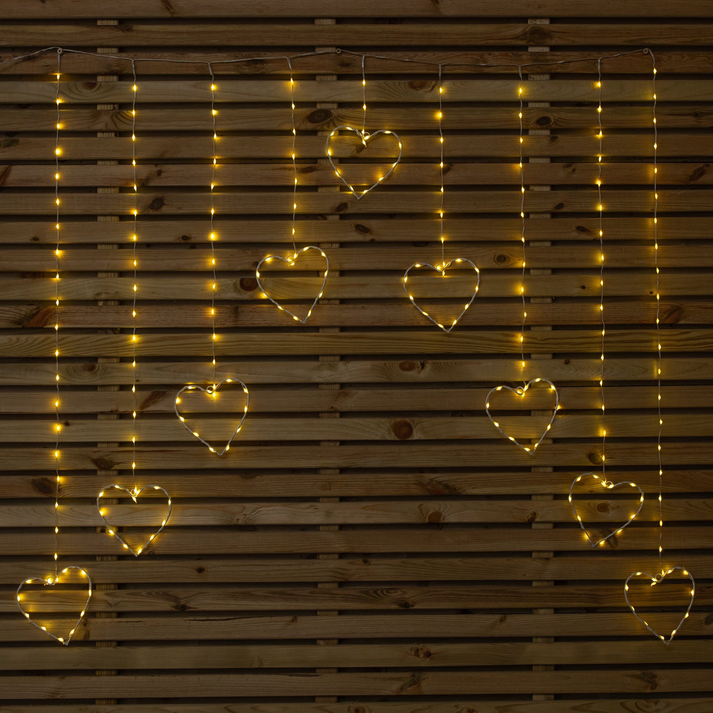 1.2 x 1.2m Light up Christmas Heart Curtain Lights with 229 Warm White LEDs